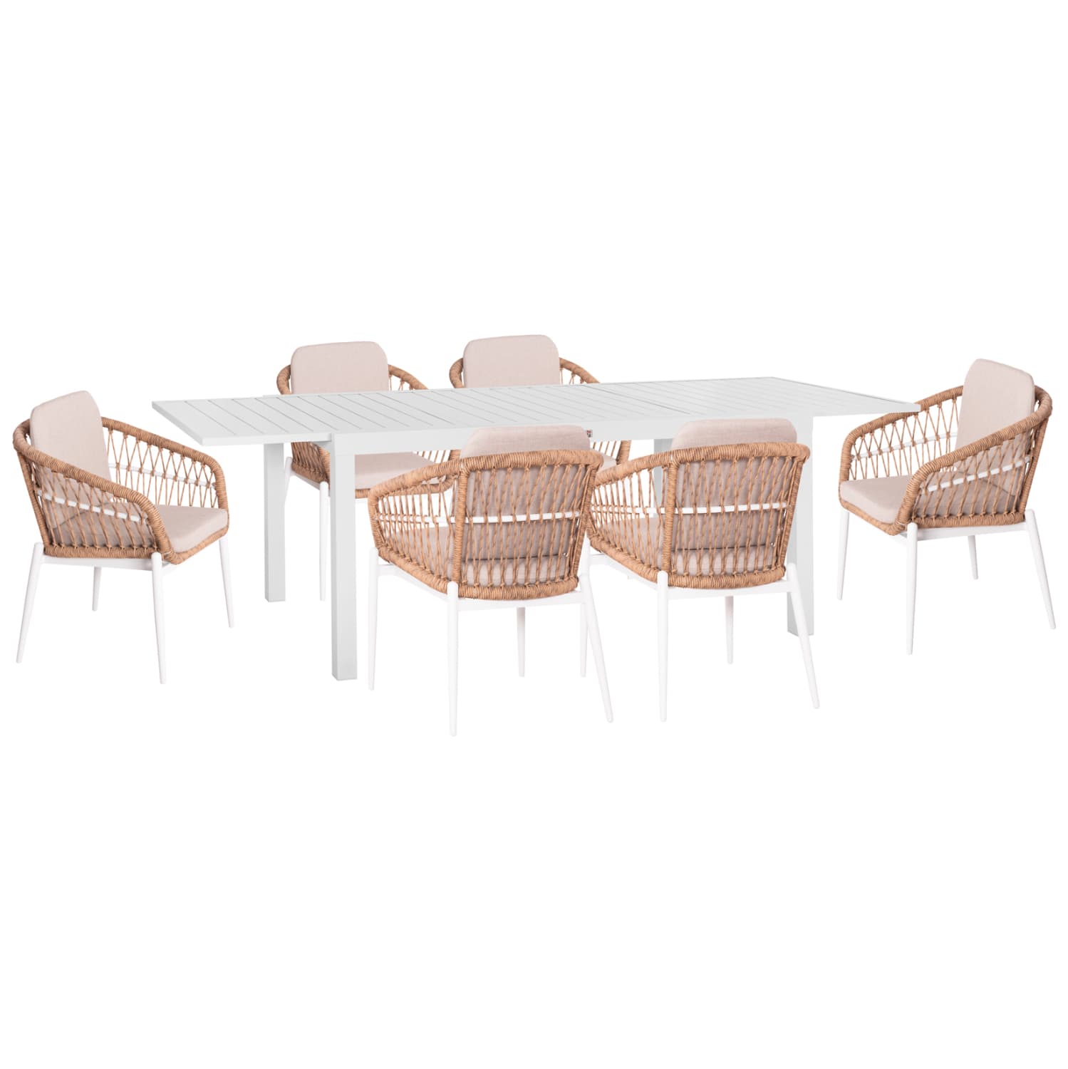 OUTDOOR DINING SET 7PCS KRUM WHITE ALUMINUM--P.E. RATTAN