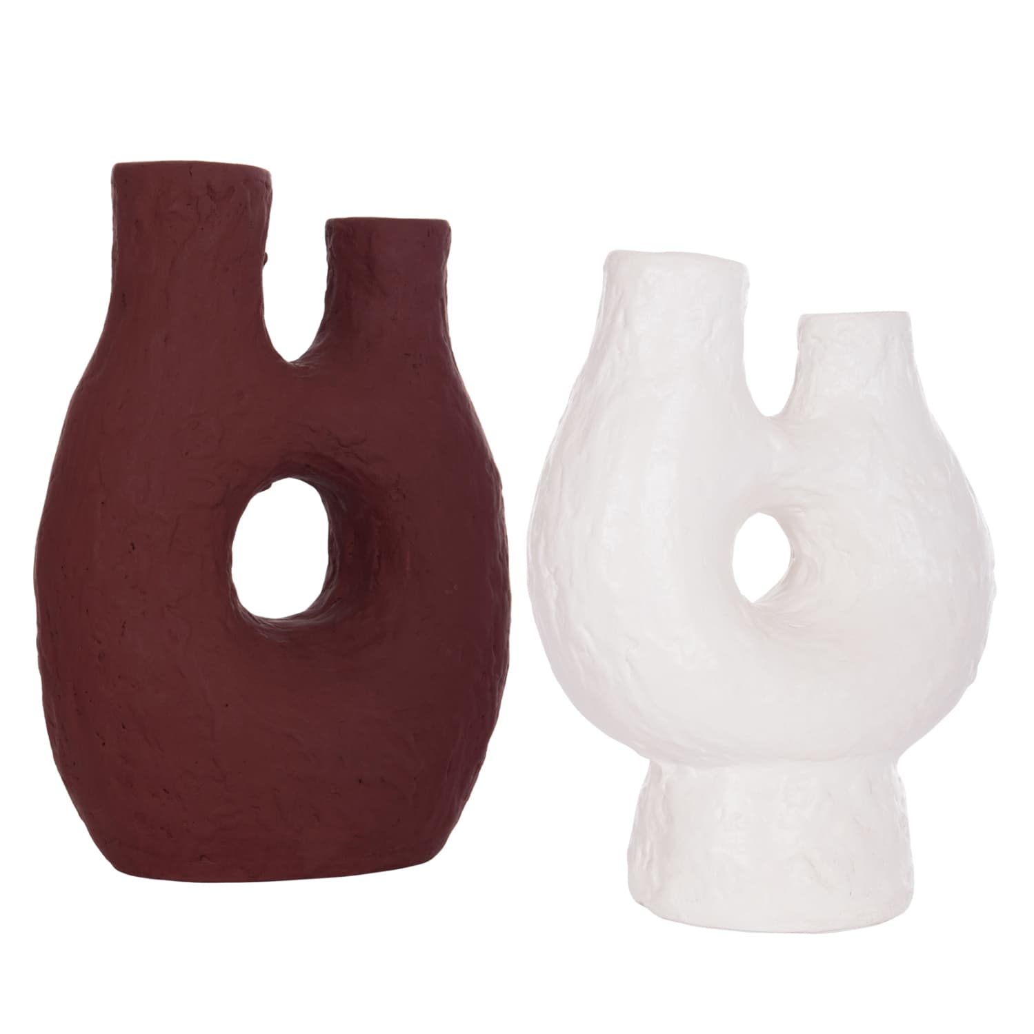 SET 2PCS DECORATIVE TABLE VASES NAMENTIS TERRACOTA IN WHITE & MAROON RED