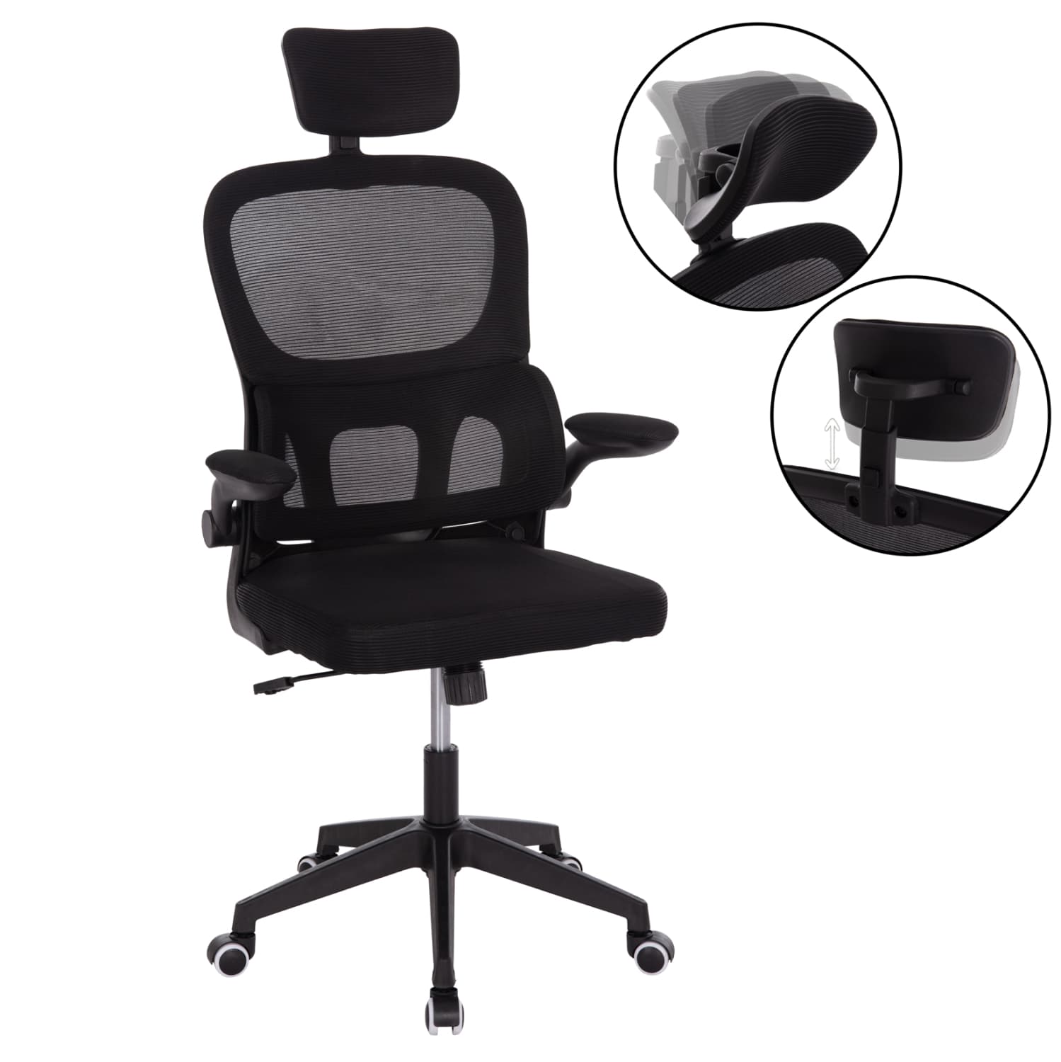 OFFICE CHAIR BASTON BLACK MESH FABRIC & PP FRAME 64x60x117-127Hcm.