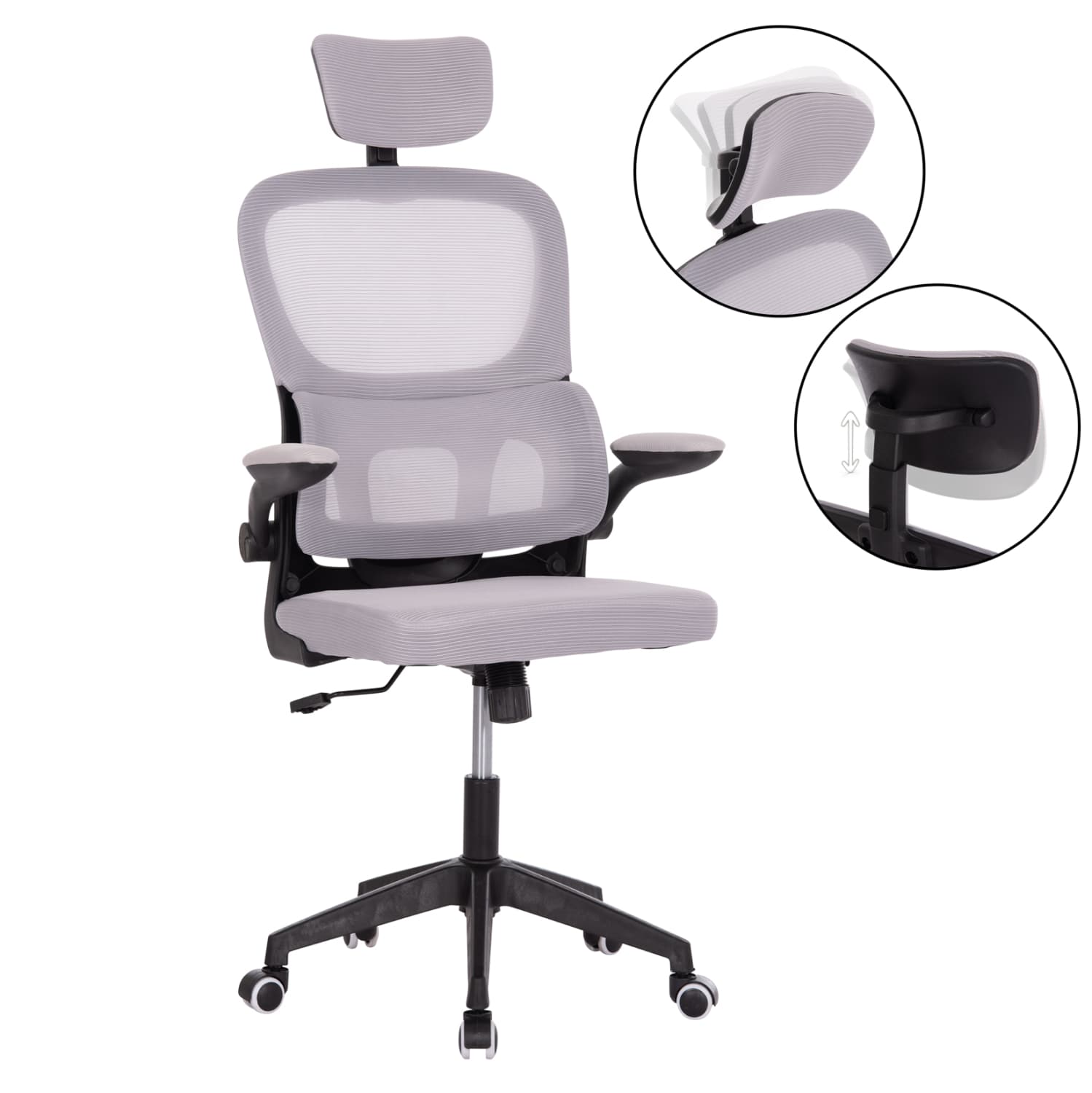 OFFICE CHAIR BASTON GREY MESH FABRIC & BLACK PP FRAME 64x60x127Hcm.