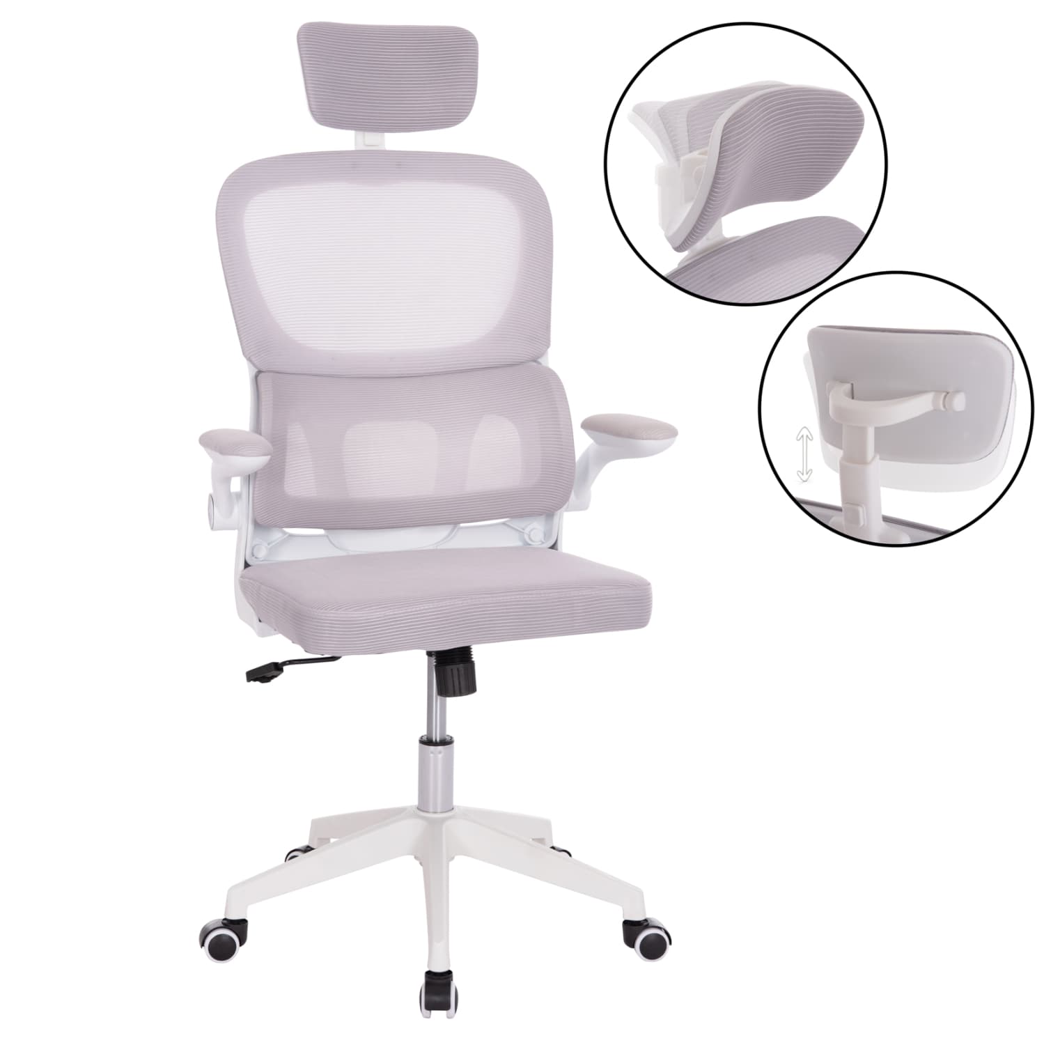 OFFICE CHAIR BASTON GREY MESH FABRIC & WHITE PP FRAME 64x60x127Hcm.