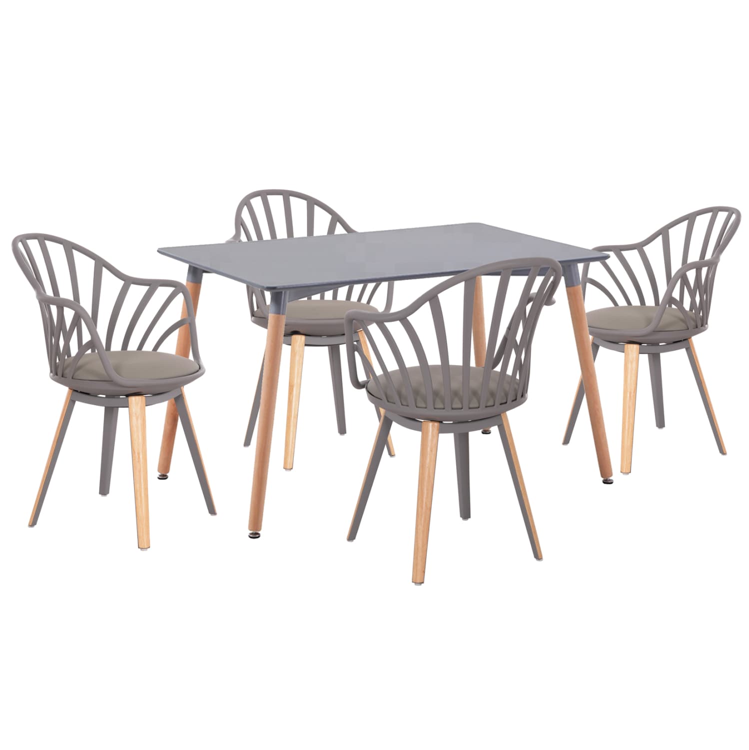DINING SET 5PCS ANAIS MDF TOP IN GREY--P.P. & PU IN GREY