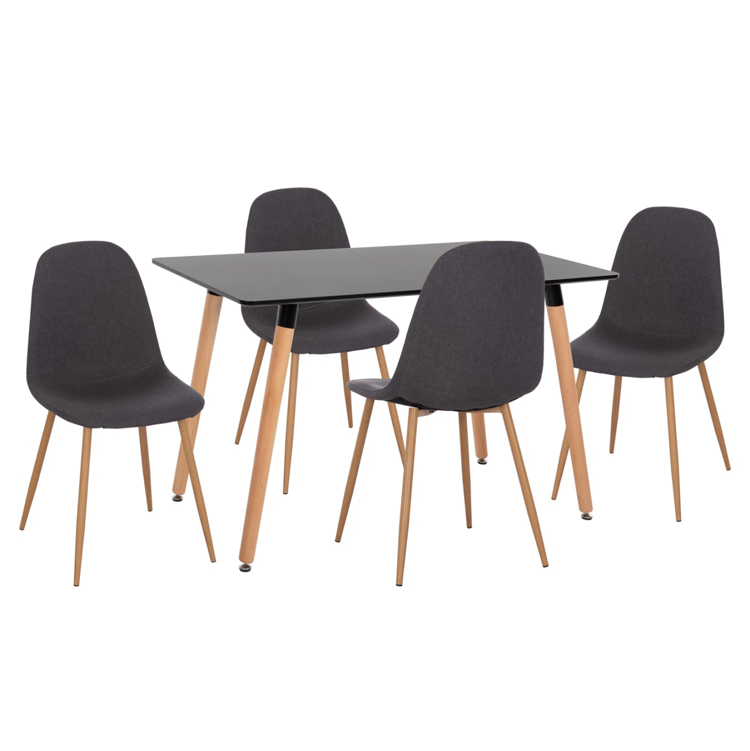 DINING SET 5PCS MINARDO MDF TOP IN BLACK--DARK GREY FABRIC