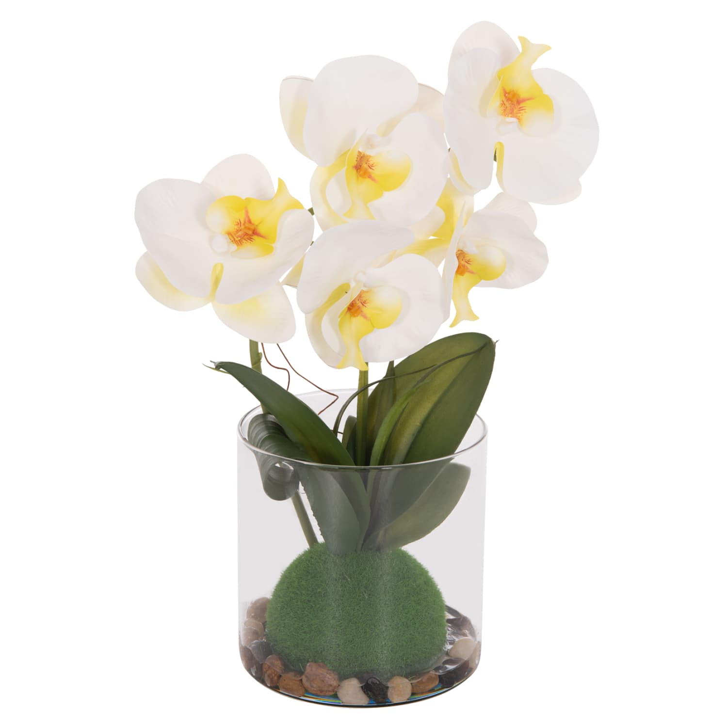 DECORATIVE SYNTHETIC PLANT PHALAENOPSIS FLOWER IN GLASS POT 12x24x30Hcm.