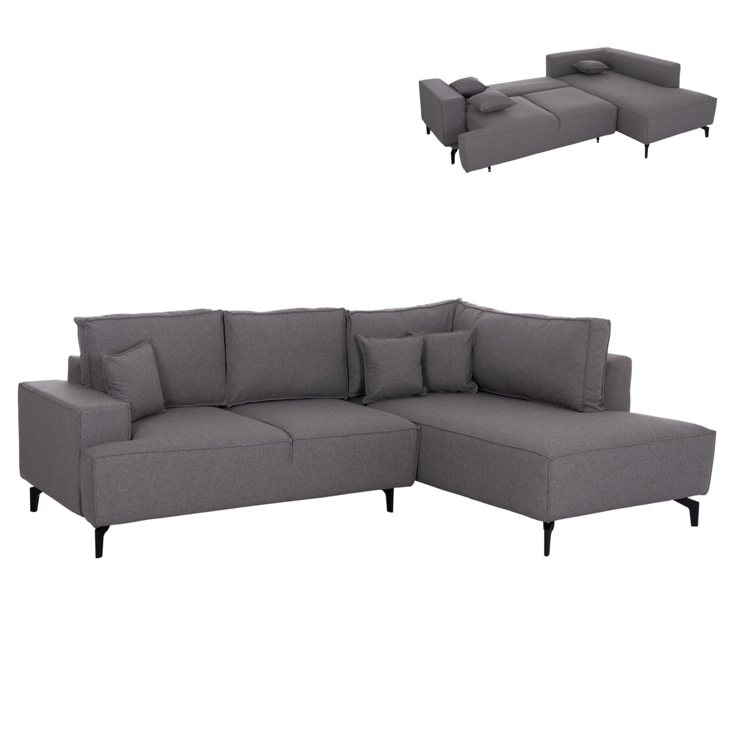 АГОЛНА СОФА-КРЕВЕТ СО ПРОСТОР ЗА СКЛАДИРАЊЕ SAFFIRA СИВА ТКАЕНИНА 270x195x100Hcm.