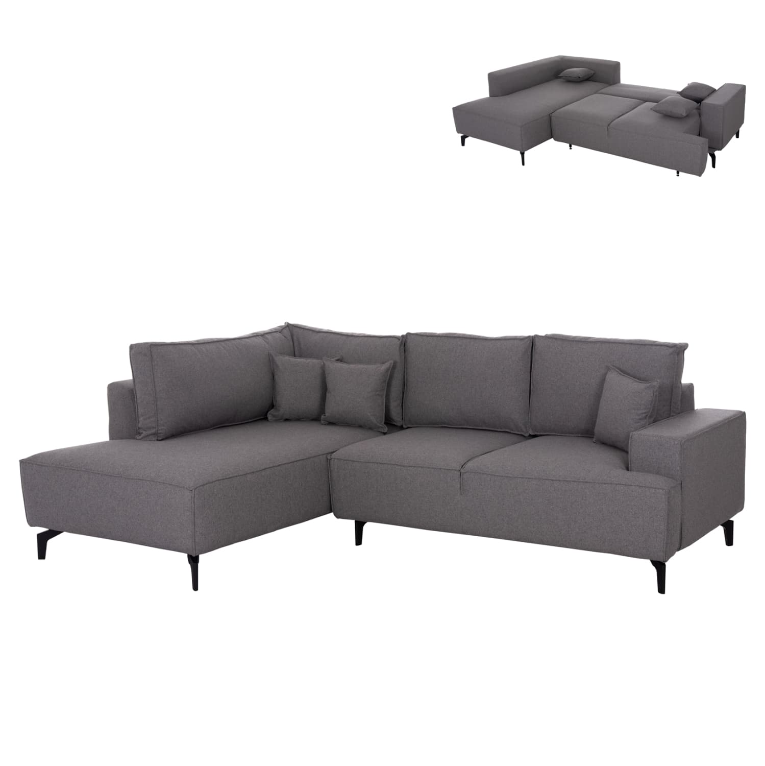 АГОЛНА СОФА-КРЕВЕТ СО ПРОСТОР ЗА СКЛАДИРАЊЕ SAFFIRA СИВА ТКАЕНИНА 270x195x100Hcm.