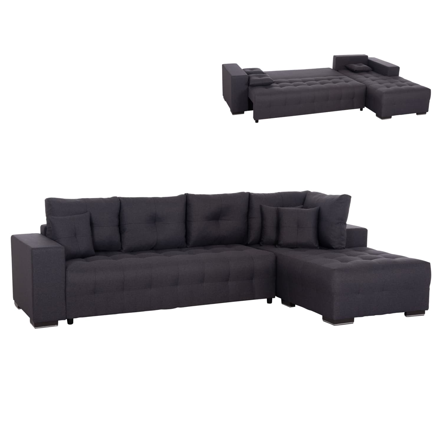 АГОЛНА СОФА-КРЕВЕТ СО ПРОСТОР ЗА СКЛАДИРАЊЕ TRENDSTON СИВА ТКАЕНИНА 298x177x95Hcm.