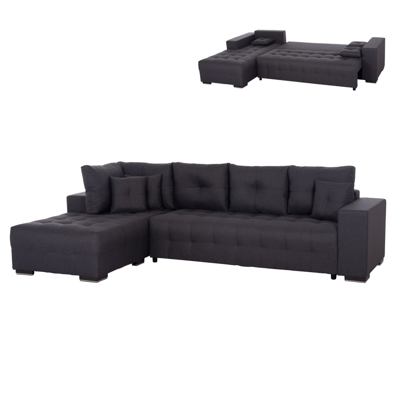 АГОЛНА СОФА-КРЕВЕТ СО ПРОСТОР ЗА СКЛАДИРАЊЕ TRENDSTON СИВА ТКАЕНИНА 298x177x95Hcm.