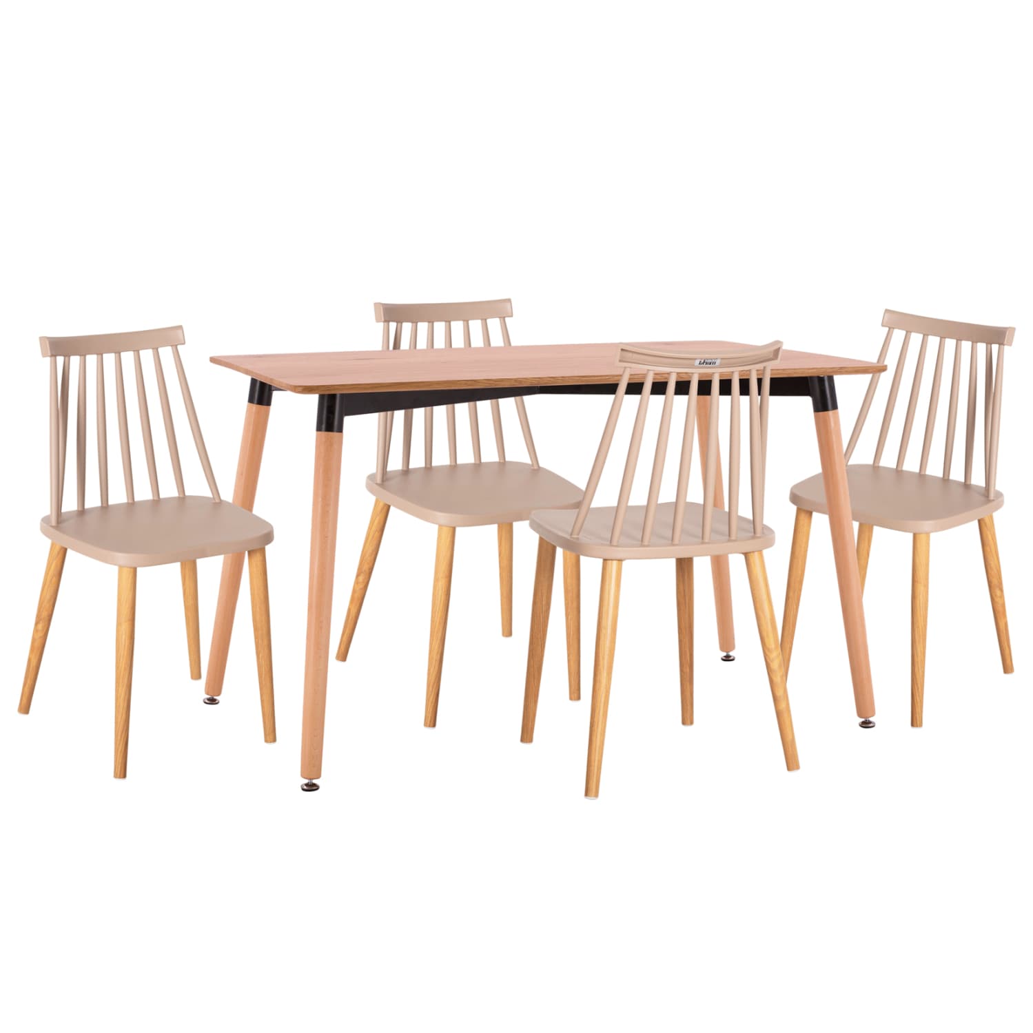 DINING SET 5PCS VANESSA MDF TOP & FRAMES IN NATURAL WOOD COLOR-POLYPROPYLENE IN CAPPUCCINO