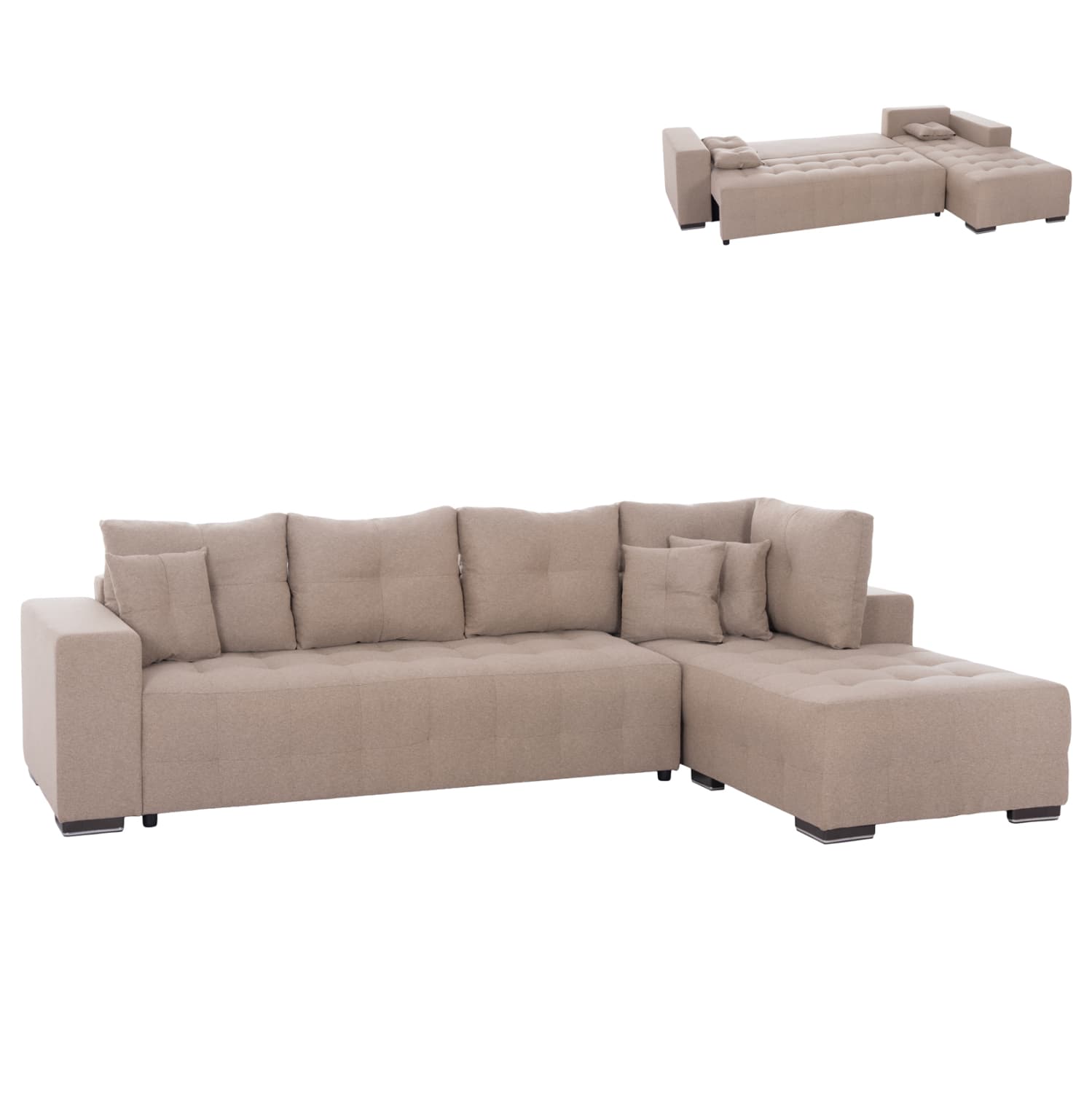 АГОЛНА СОФА-КРЕВЕТ СО ПРОСТОР ЗА СКЛАДИРАЊЕ TRENDSTON БЕЖ ТКАЕНИНА 298x177x95Hcm.