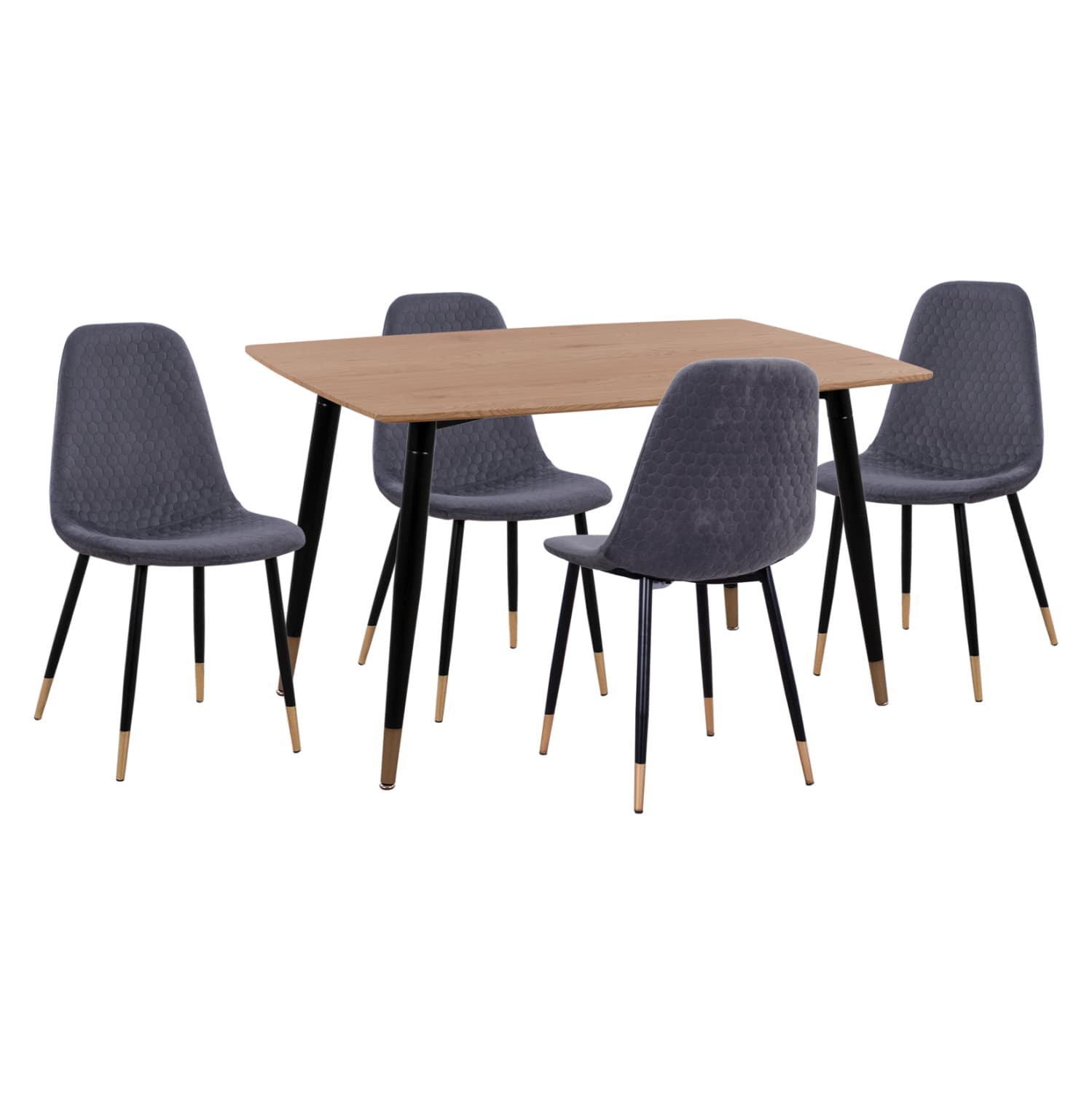 DINING SET 5PCS ALIZA MDF TOP--VELVET IN GREY & METAL IN BLACK