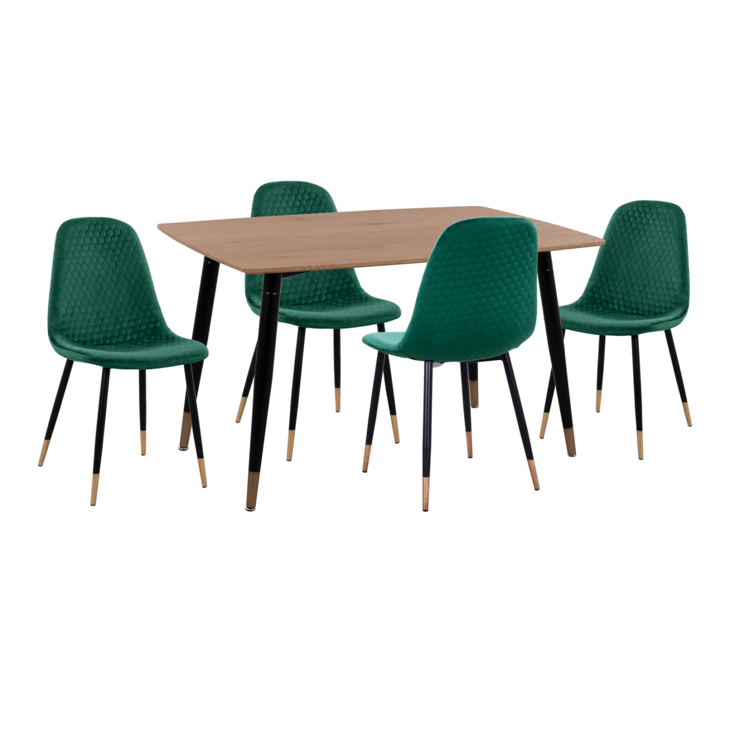 DINING SET 5PCS ALIZA MDF TOP--VELVET IN CYPRESS GREEN & METAL IN BLACK