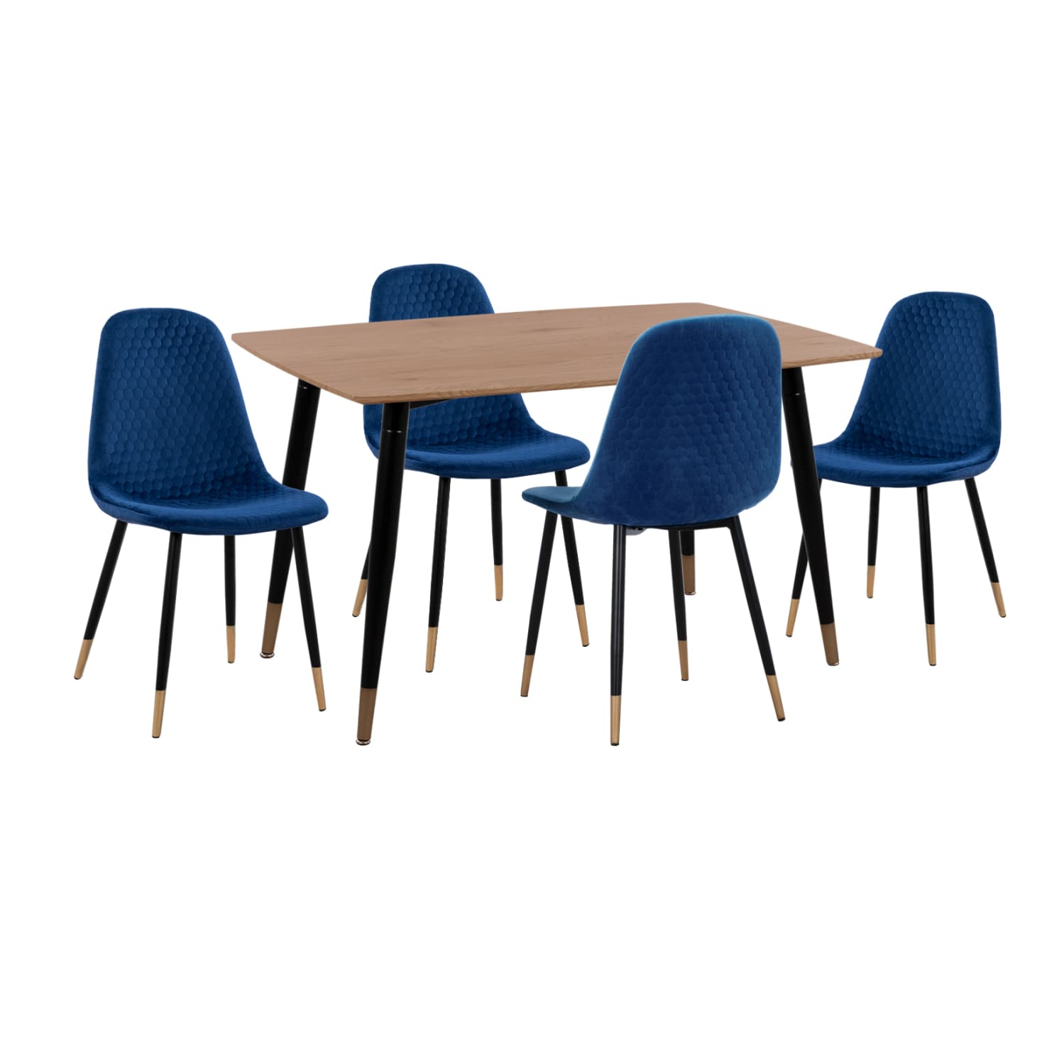 DINING SET 5PCS ALIZA MDF TOP--VELVET IN BLUE & METAL IN BLACK