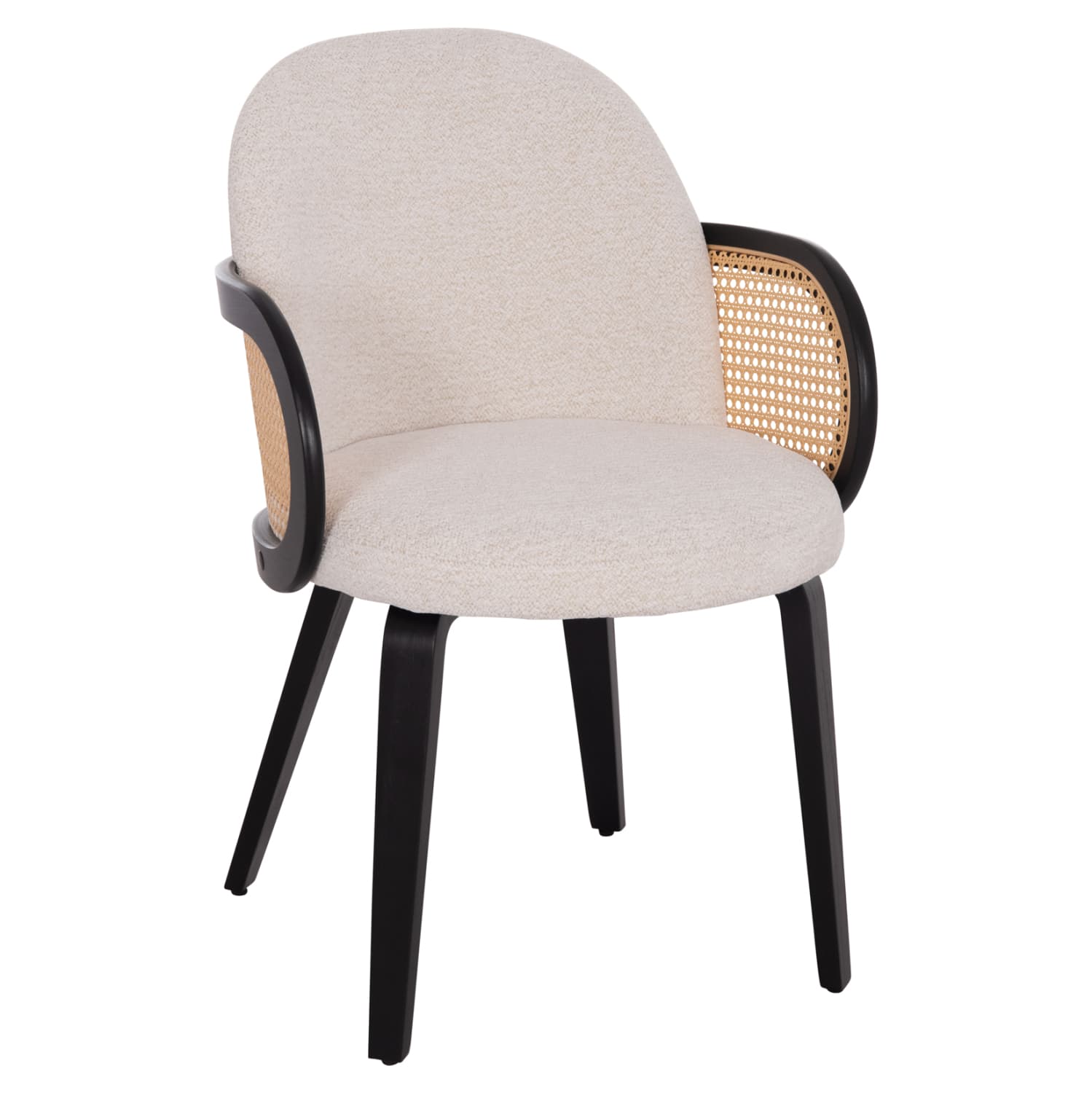 DINING CHAIR BECKER PLYWOOD IN BLACK--ECRU FABRIC 54x62x79Hcm.