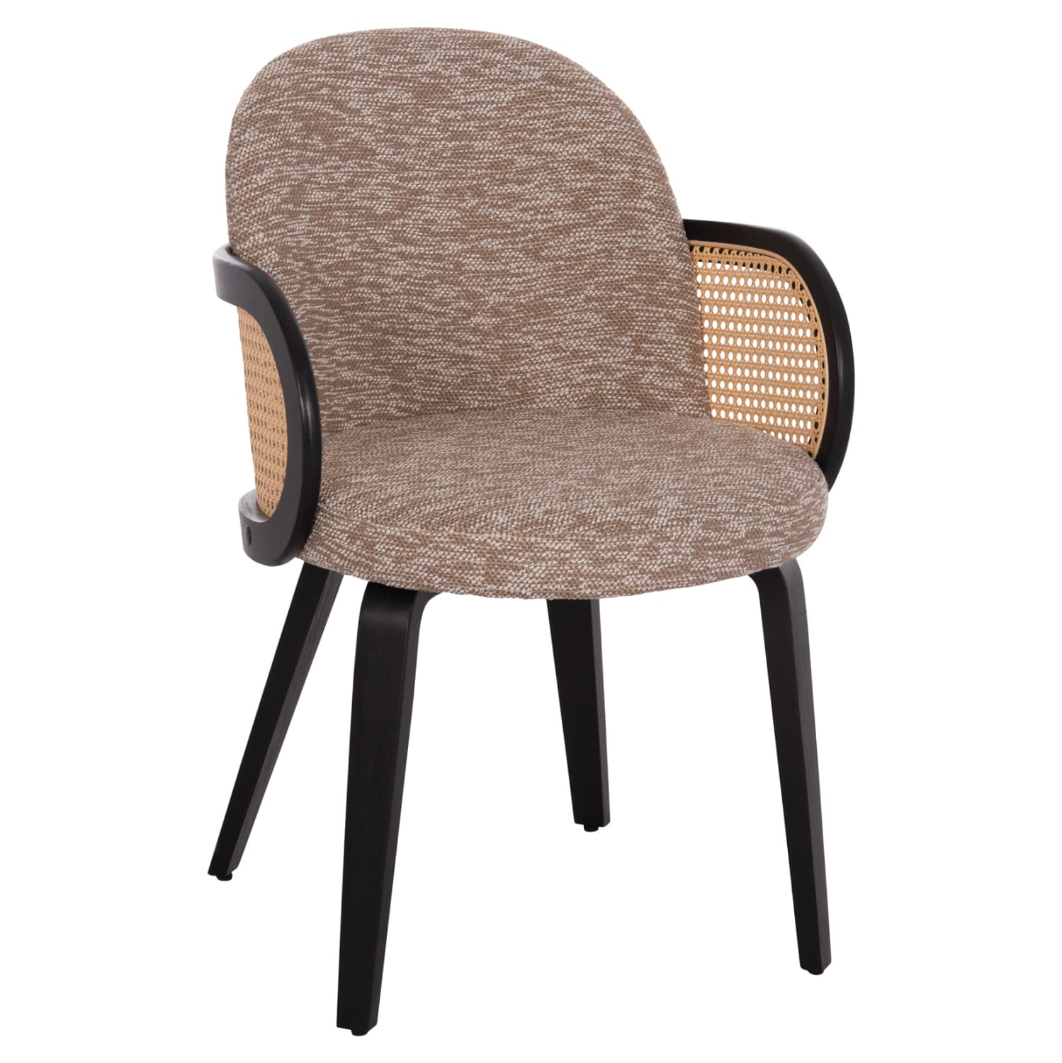 DINING CHAIR BECKER PLYWOOD IN BLACK--FABRIC IN BROWN 54x62x79Hcm.