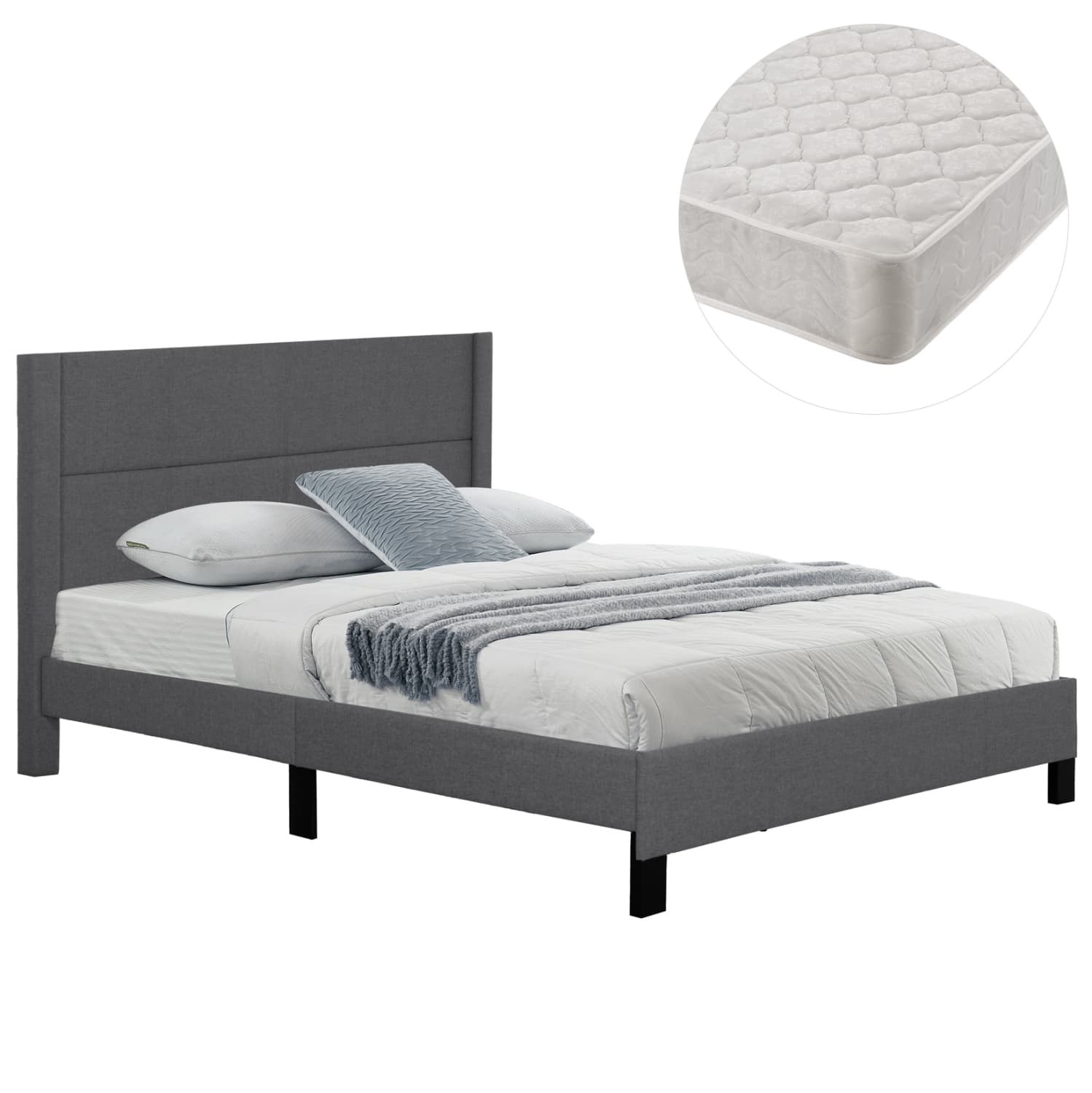 DOUBLE BED WITH MATTRESS TRILLOP GREY FABRIC--FOR 160X200cm.