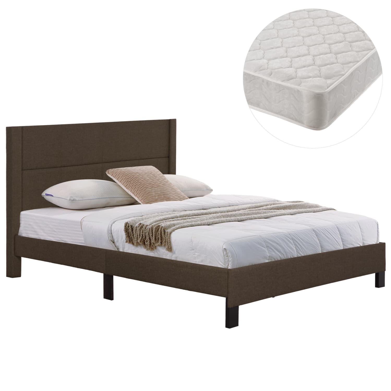 DOUBLE BED WITH MATTRESS TRILLOP BROWN FABRIC--FOR 160X200cm.
