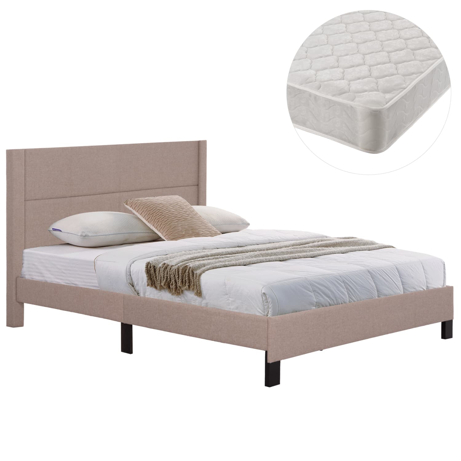 DOUBLE BED WITH MATTRESS TRILLOP BEIGE FABRIC--FOR 160X200cm.