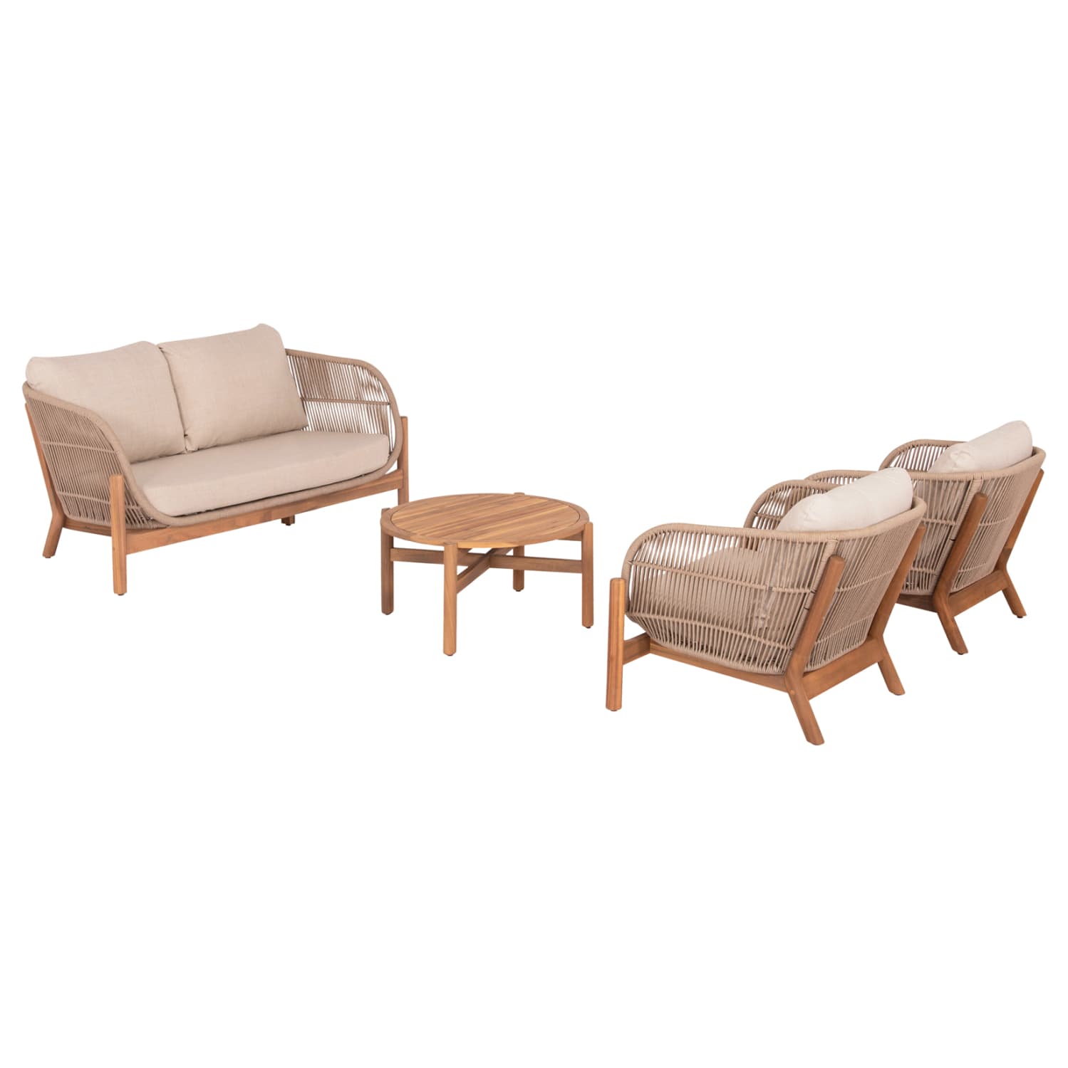 OUTDOOR LOUNGE SET 4PCS SANJI ACACIA WOOD-ALUMINUM FRAME-ROPE