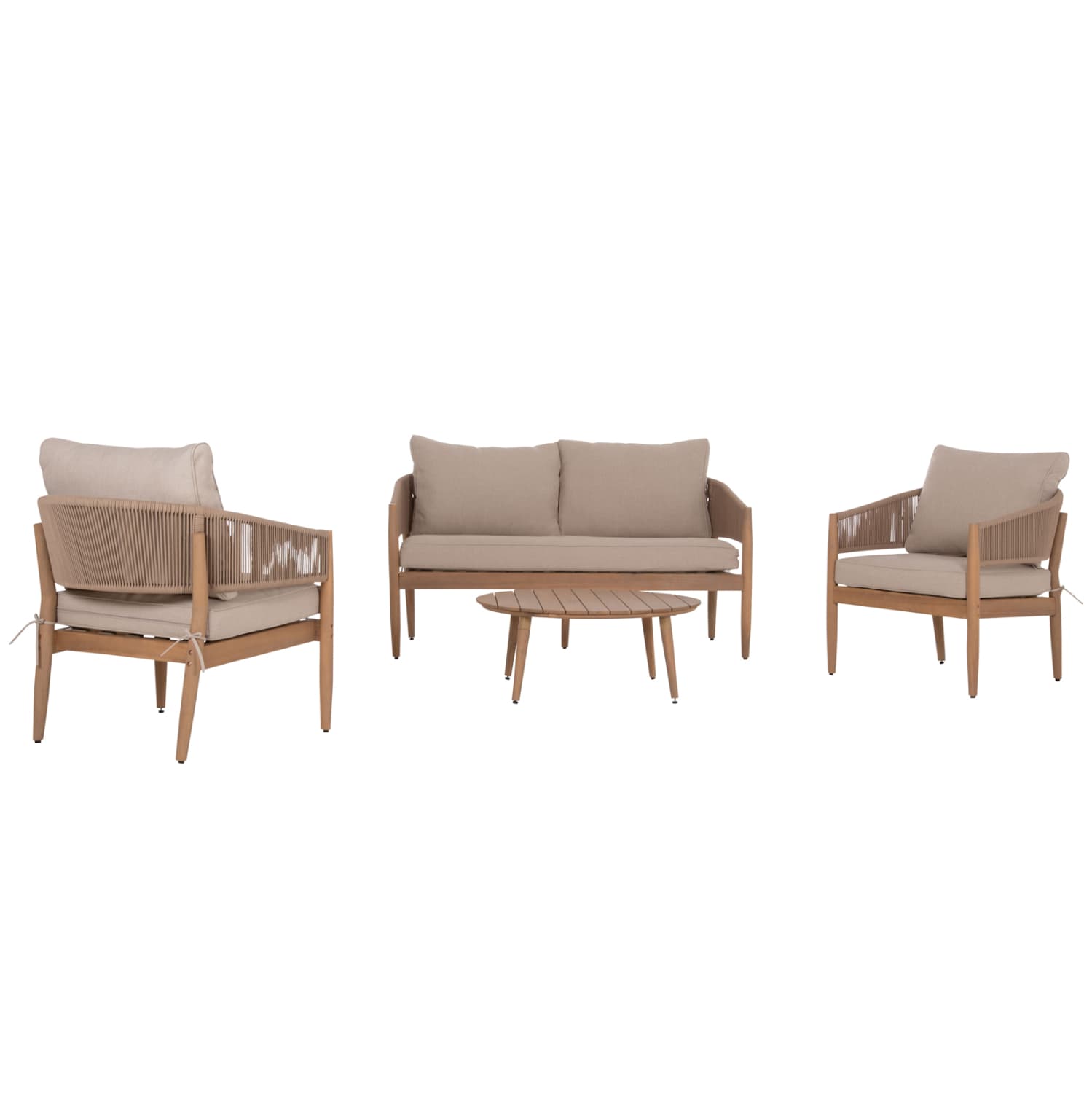 OUTDOOR LOUNGE SET 4PCS KANU ACACIA WOOD-METAL FRAME-ROPE - BEIGE