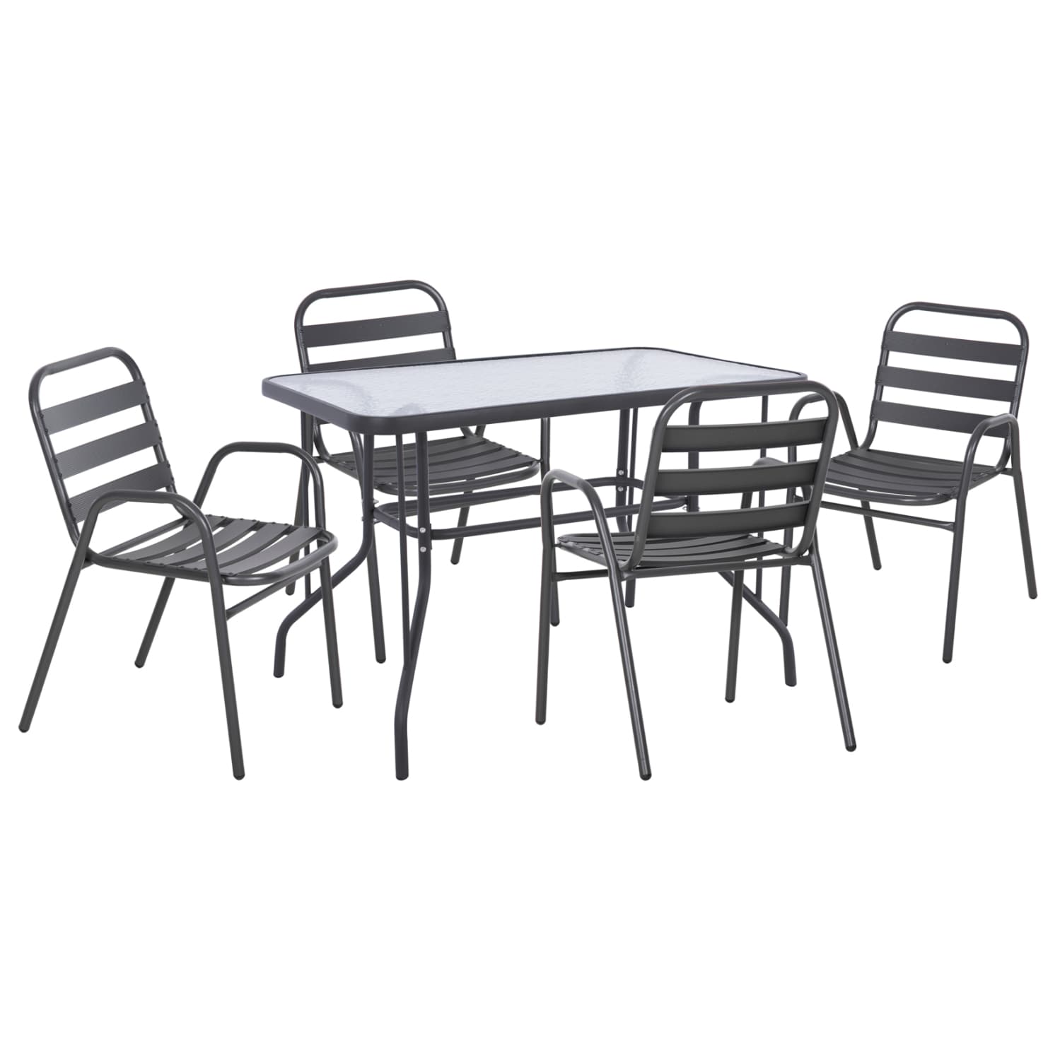 OUTDOOR DINING SET 5PCS ADAM METAL CHAIRS & TABLE 110x60 GREY