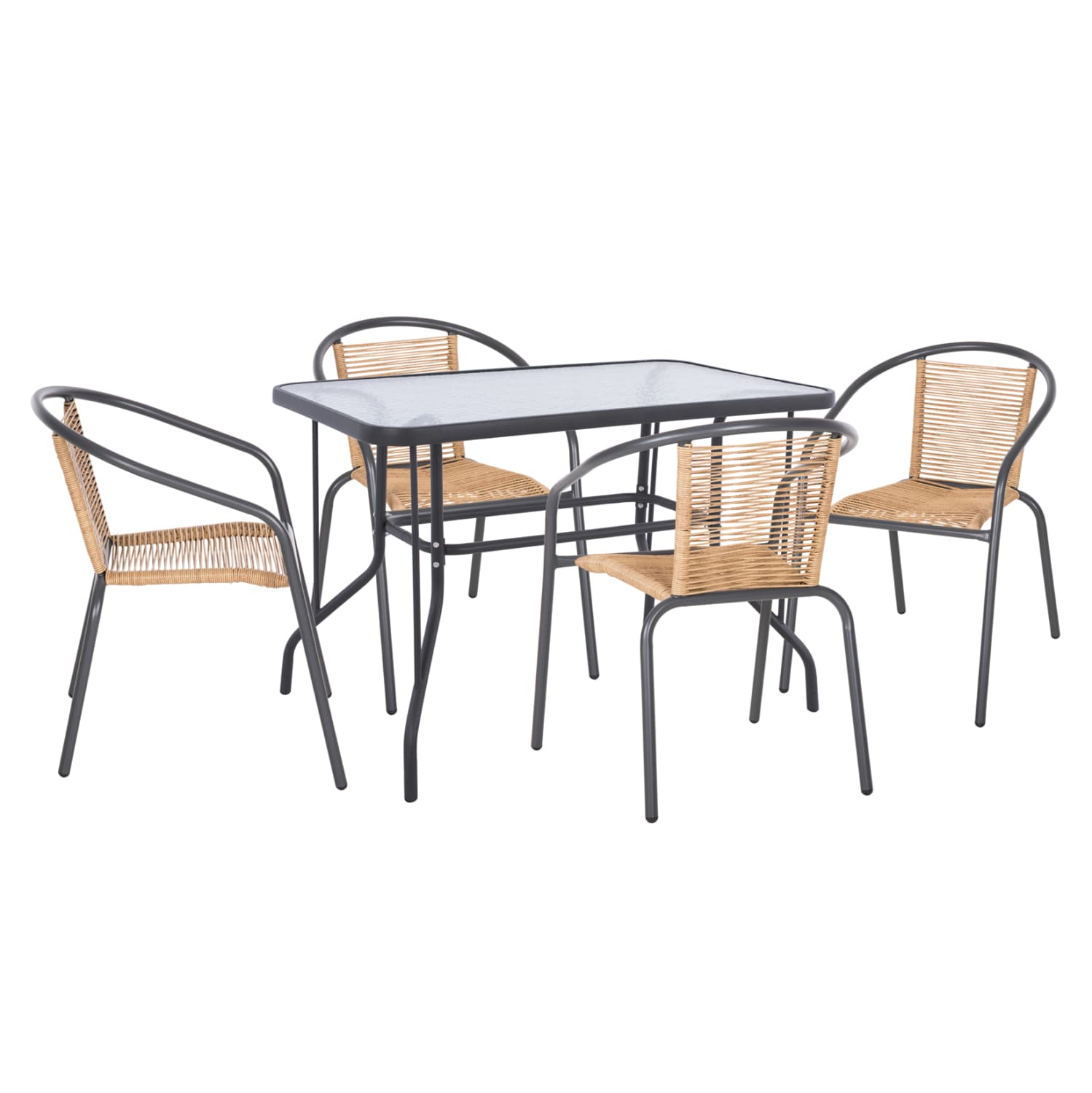 OUTDOOR DINING SET 5PCS SWIFTER METAL CHAIRS & TABLE 110x60 GREY-NATURAL