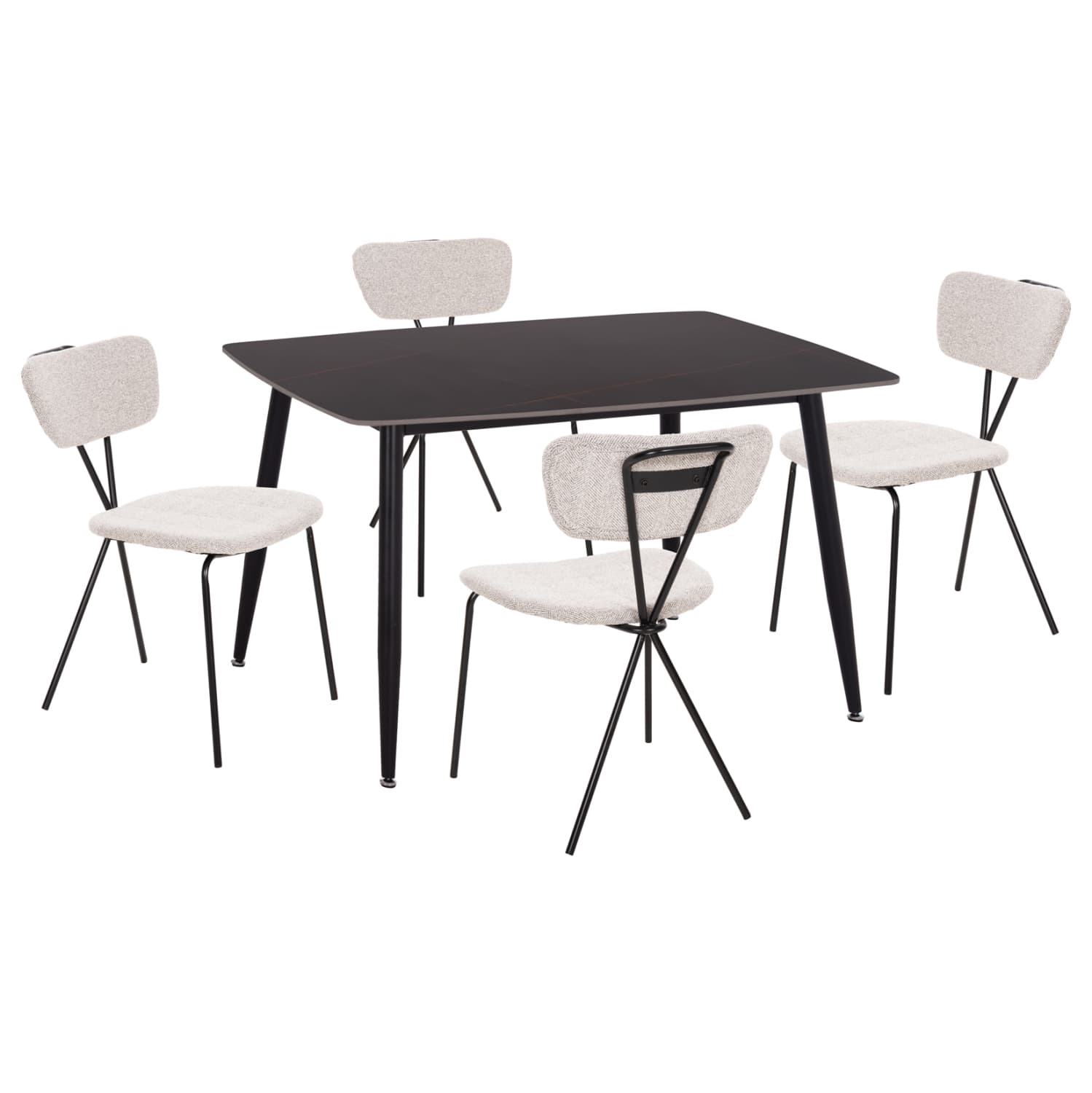 DINING SET 5PCS RAVEN CERAMIC TOP BLACK MARBLE--METAL