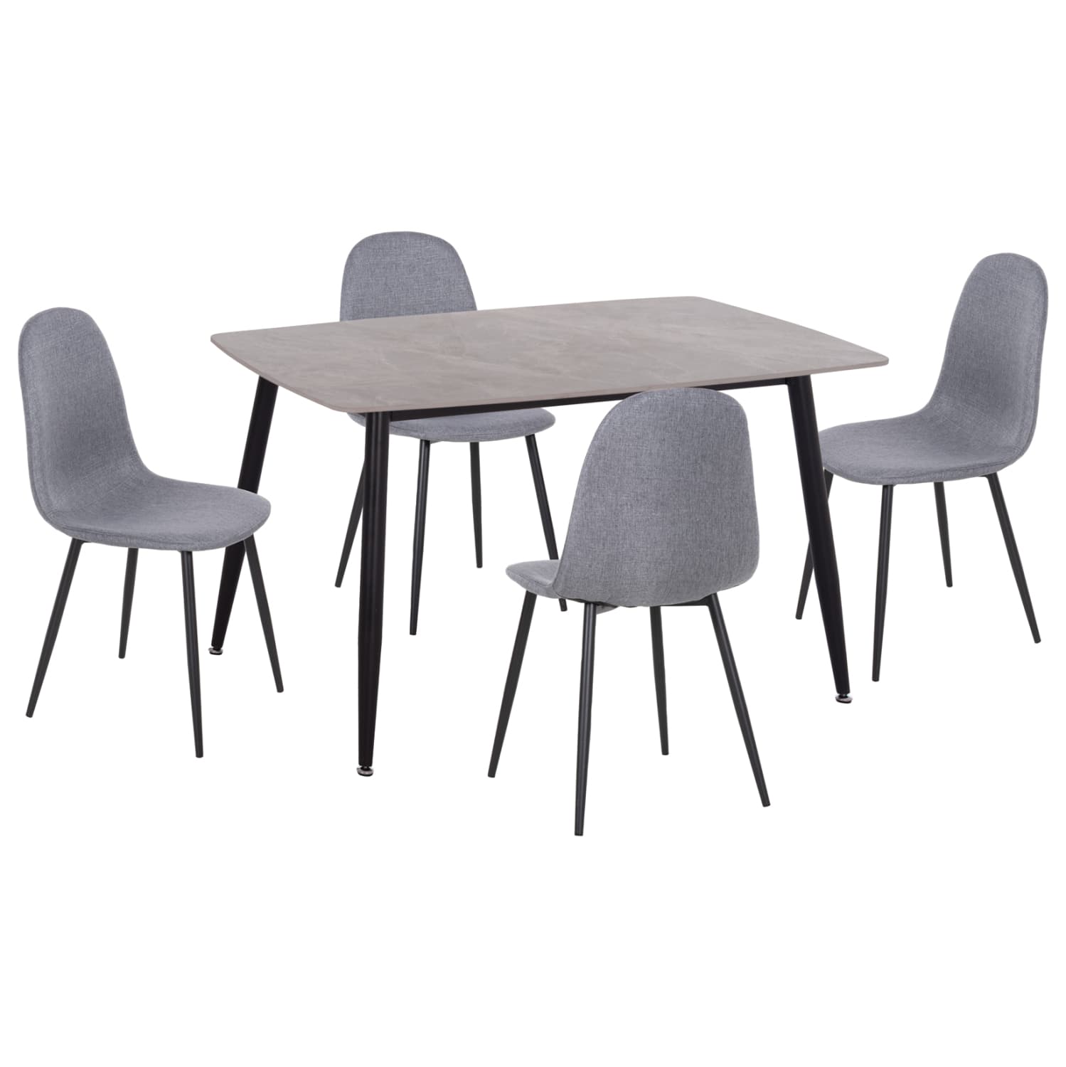 DINING SET 5PCS RAVEN CERAMIC TOP GREY MARBLE--GREY FABRIC
