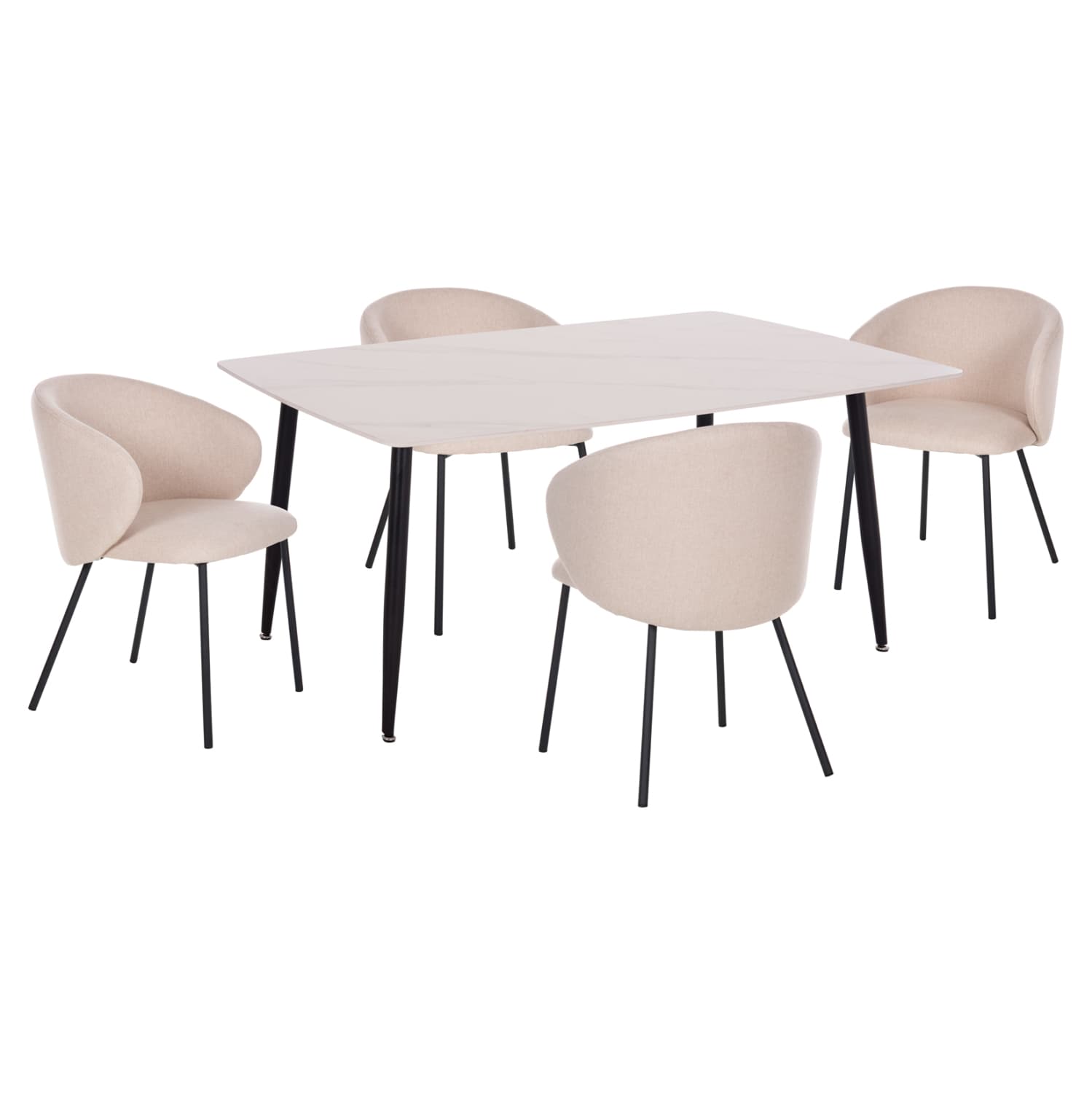 DINING SET 5PCS RAVEN CERAMIC TOP IN WHITE MARBLE & 4 CHAIRS