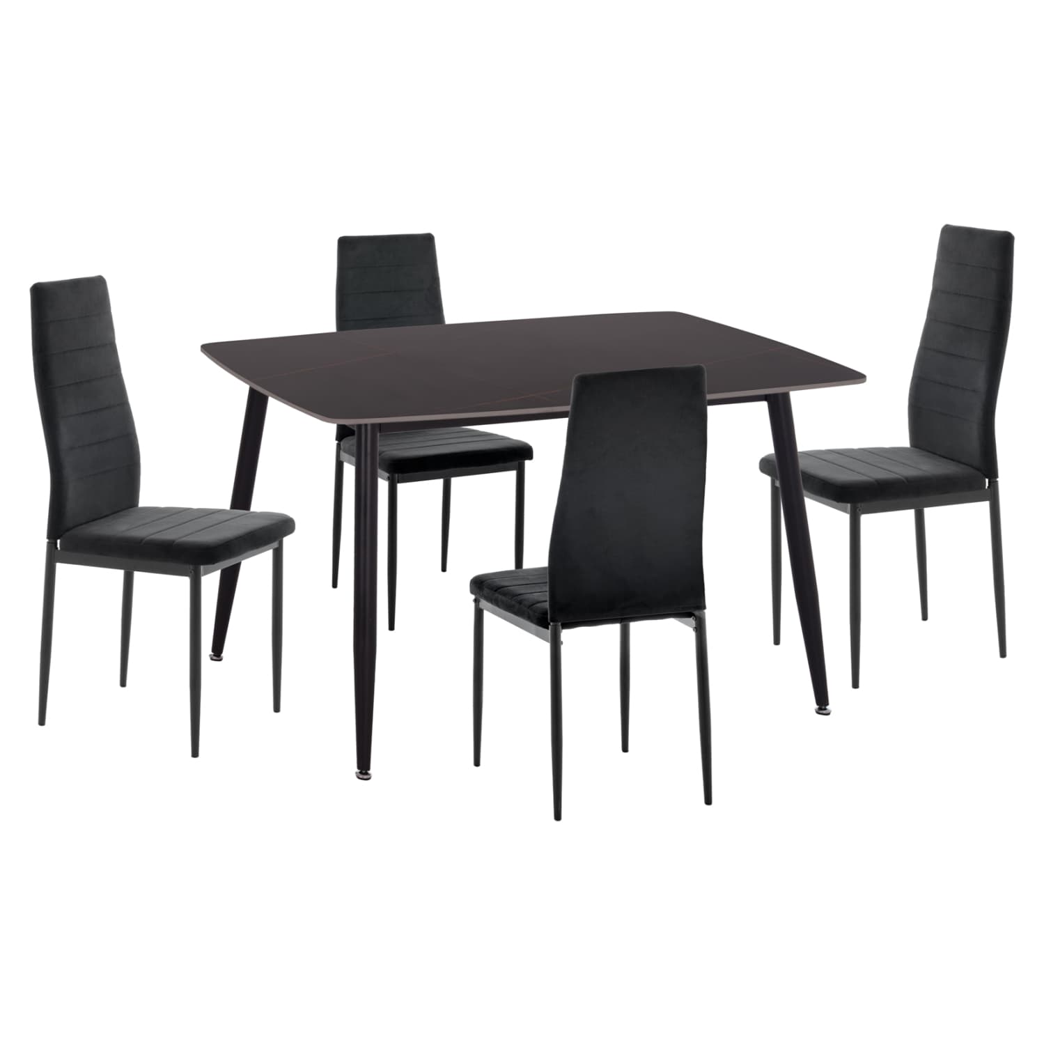 DINING SET 5PCS RAVEN CERAMIC TOP BLACK MARBLE--BLACK VELVET