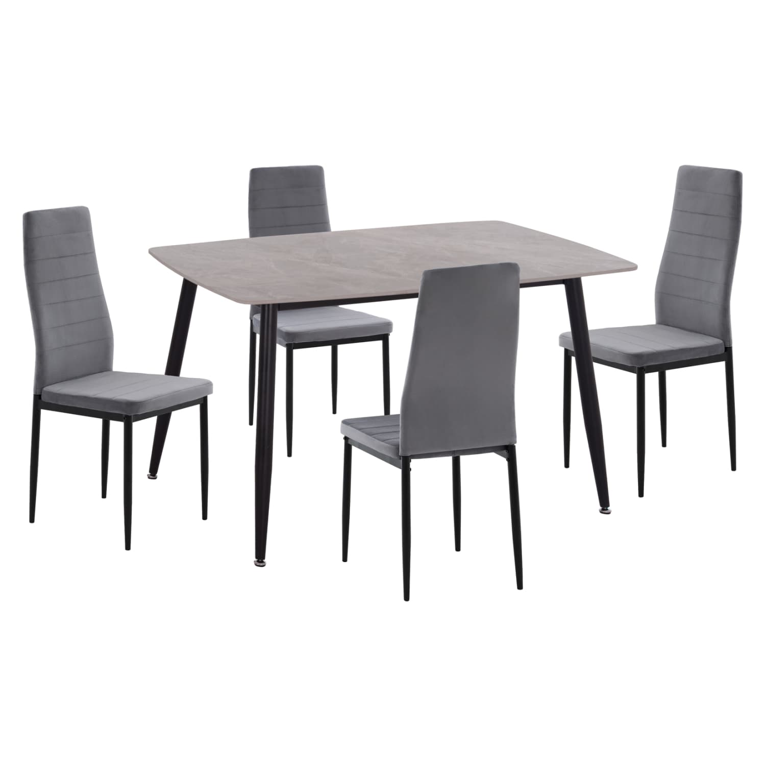 DINING SET 5PCS RAVEN CERAMIC TOP GREY MARBLE--GREY VELVET