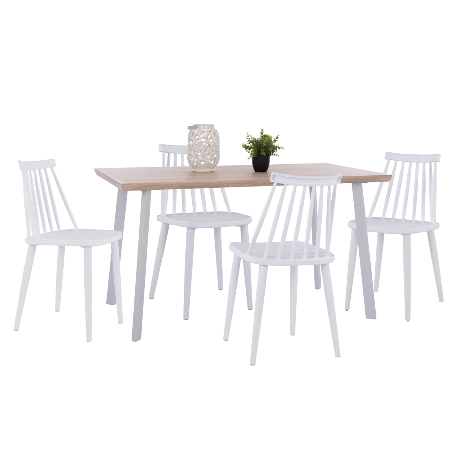DINING SET 5PCS OFIRA MDF TOP IN SONAMA--DINING CHAIRS IN WHITE