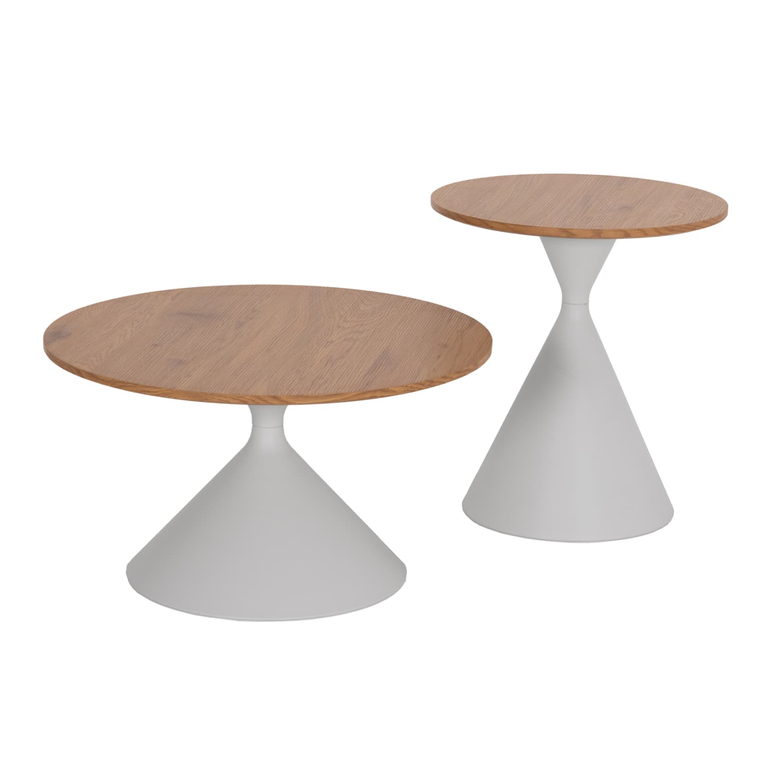 СЕТ ОД 2 МАСИ ЗА КАФЕ JENNEL(X) МЕТАЛ ВО БЕЛА БОЈА--MDF СО ХАРТИЕН ФУРНИР Φ50cm & Φ70cm