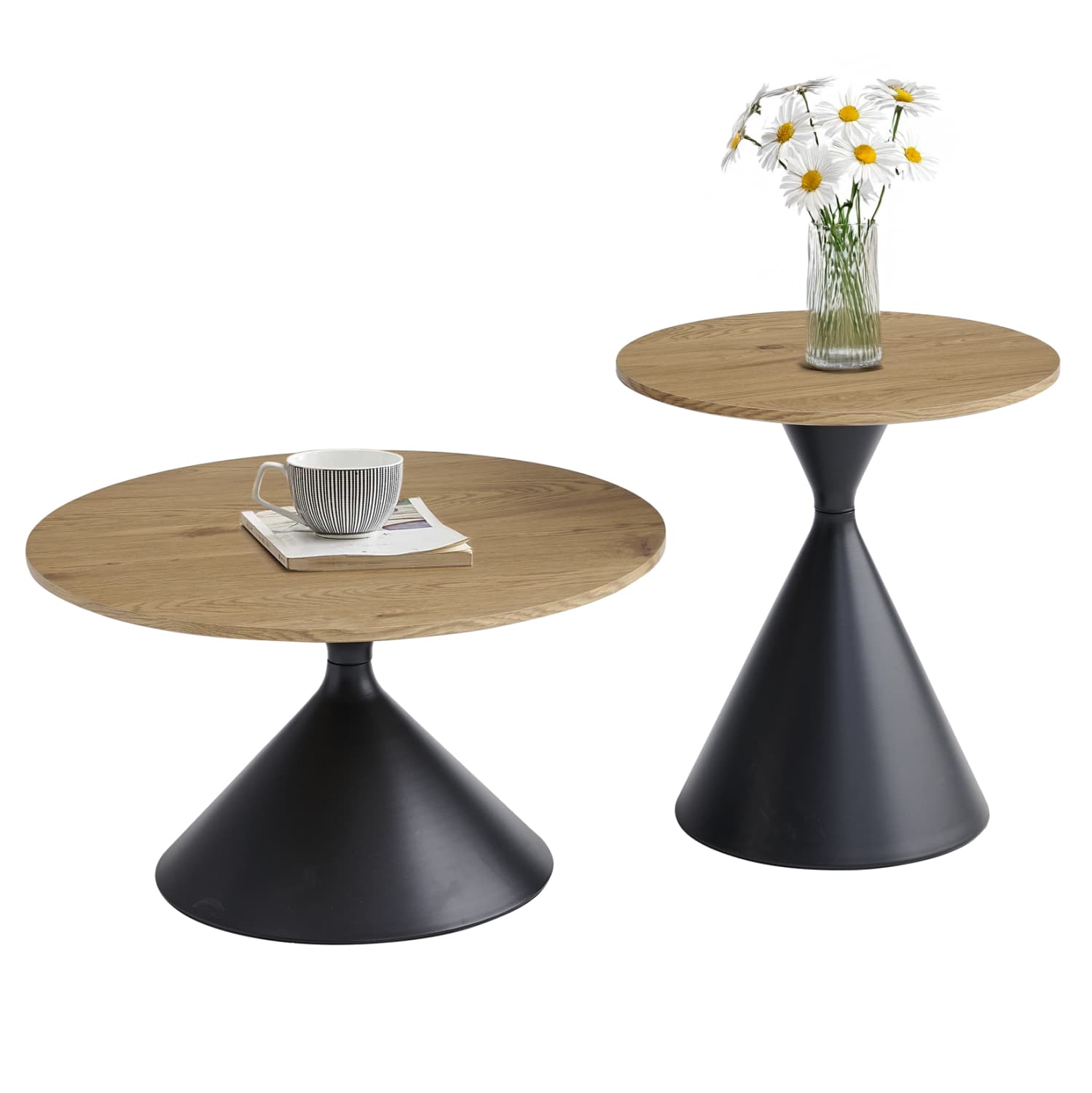 СЕТ ОД 2 МАСИ ЗА КАФЕ JENNEL(X) МЕТАЛ ВО ЦРНА БОЈА--MDF СО ХАРТИЕН ФУРНИР Φ50cm & Φ70cm