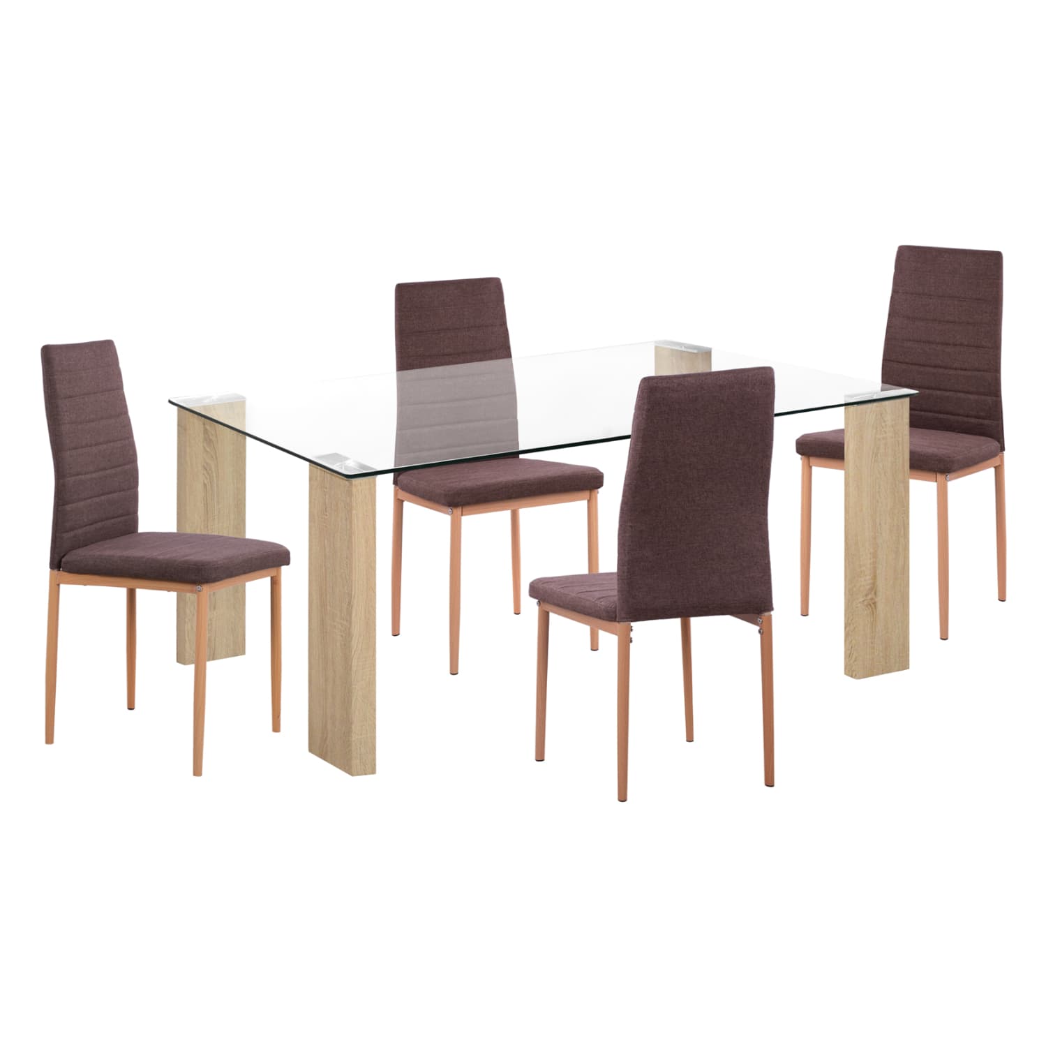 DINING SET 5PCS LADY GLASS--METAL--MDF IN SONAMA & BROWN FABRIC