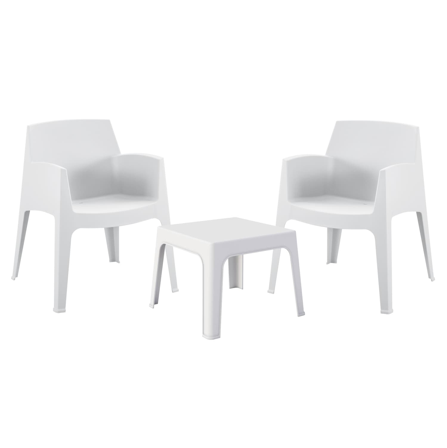 3PCS SET POLYPROPYLENE SLEEK COFFEE TABLE & 2 ARMCHAIRS - WHITE