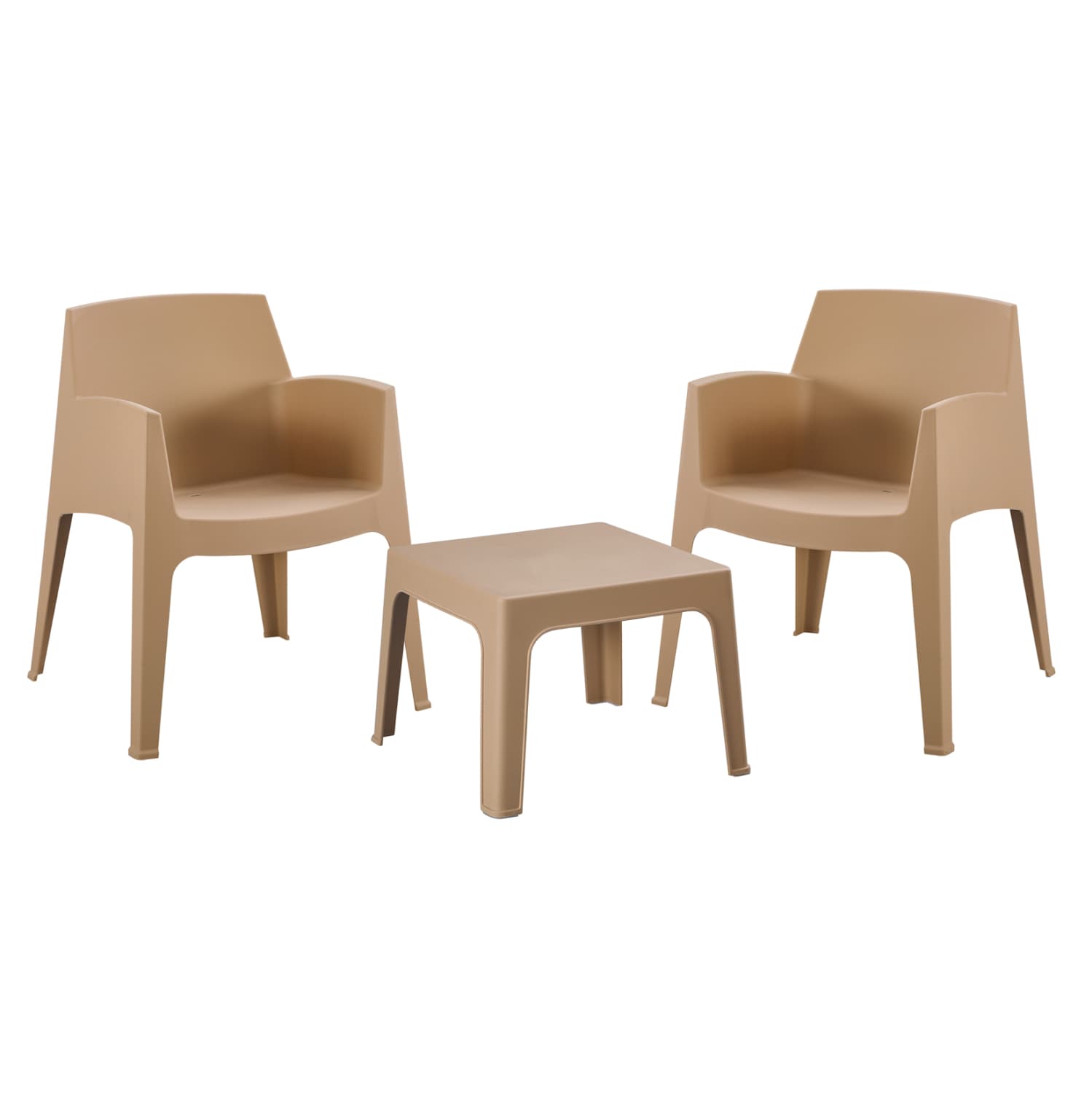 3PCS SET POLYPROPYLENE SLEEK COFFEE TABLE & 2 ARMCHAIRS - CAPPUCCINO