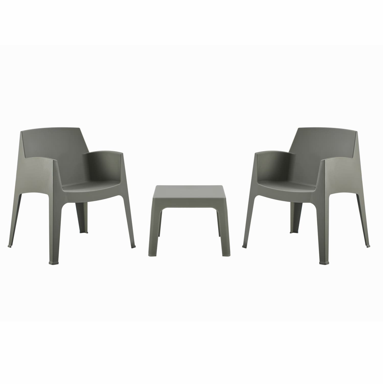 3PCS SET POLYPROPYLENE SLEEK COFFEE TABLE & 2 ARMCHAIRS - DARK OLIVE GREEN