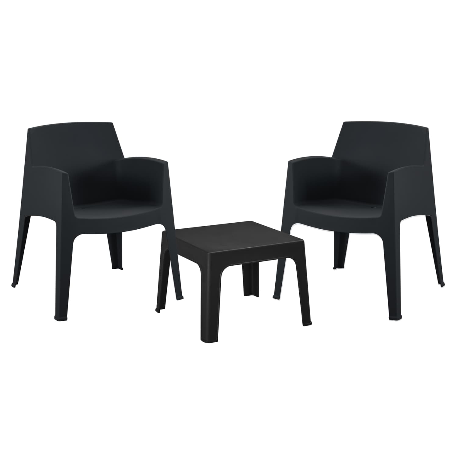3PCS SET POLYPROPYLENE SLEEK COFFEE TABLE & 2 ARMCHAIRS - BLACK
