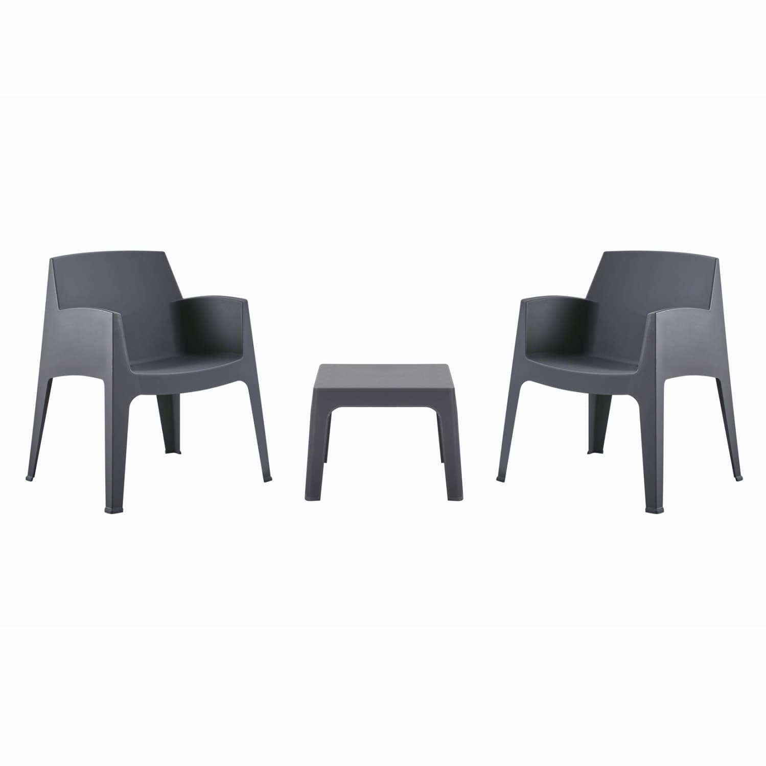 3PCS SET POLYPROPYLENE SLEEK COFFEE TABLE & 2 ARMCHAIRS - GREY