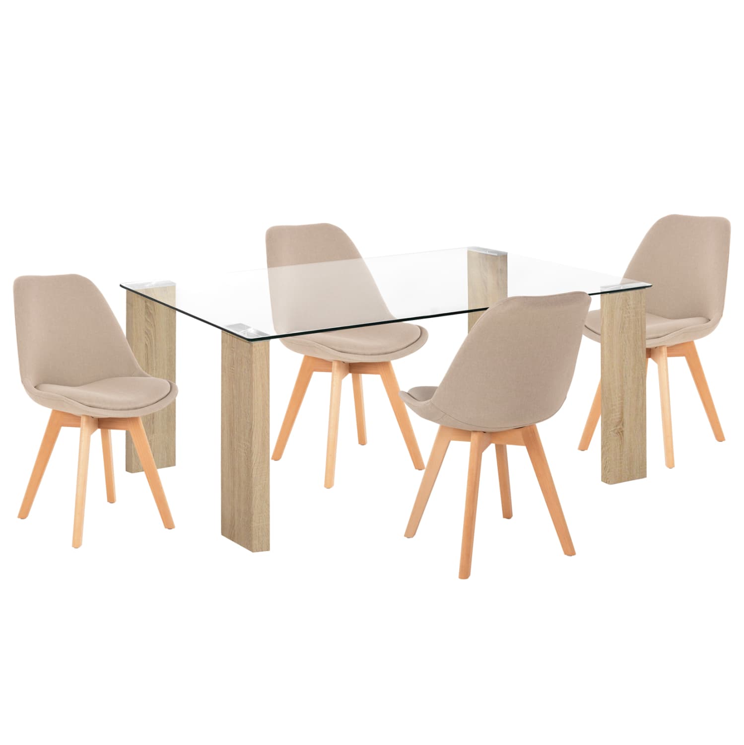 DINING SET 5PCS MORGAN DINING TABLE & 4 DINING CHAIRS - BEIGE FABRIC