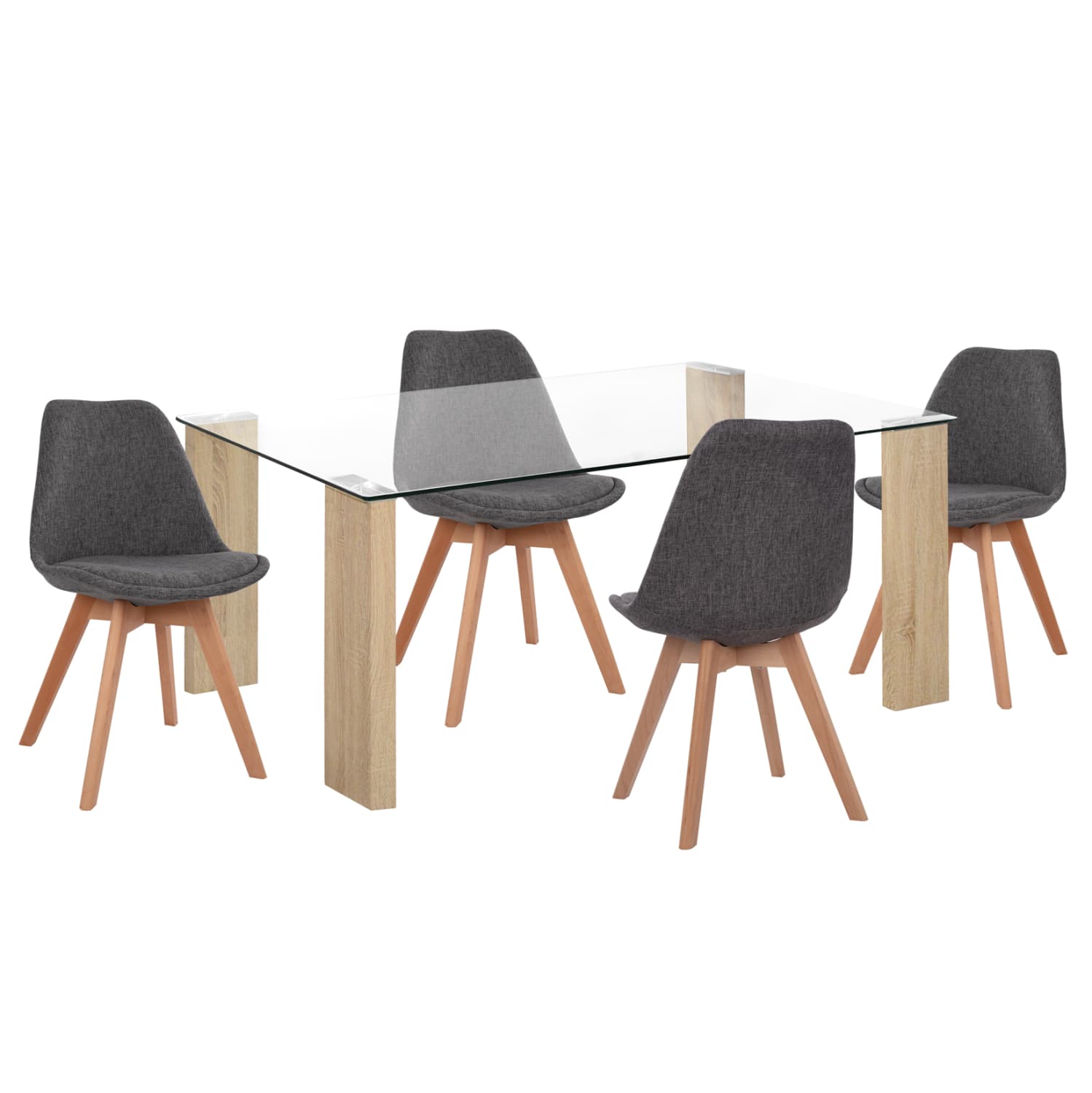 DINING SET 5PCS MORGAN DINING TABLE & 4 DINING CHAIRS - GREY FABRIC