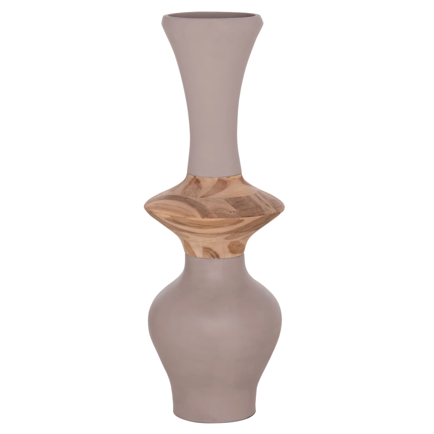 ДЕКОРАТИВНА ПОДНА ВАЗА NEBULA ФИБЕР ЦЕМЕНТ ВО TAUPE--TEAK ДРВО Φ45x115Hcm.
