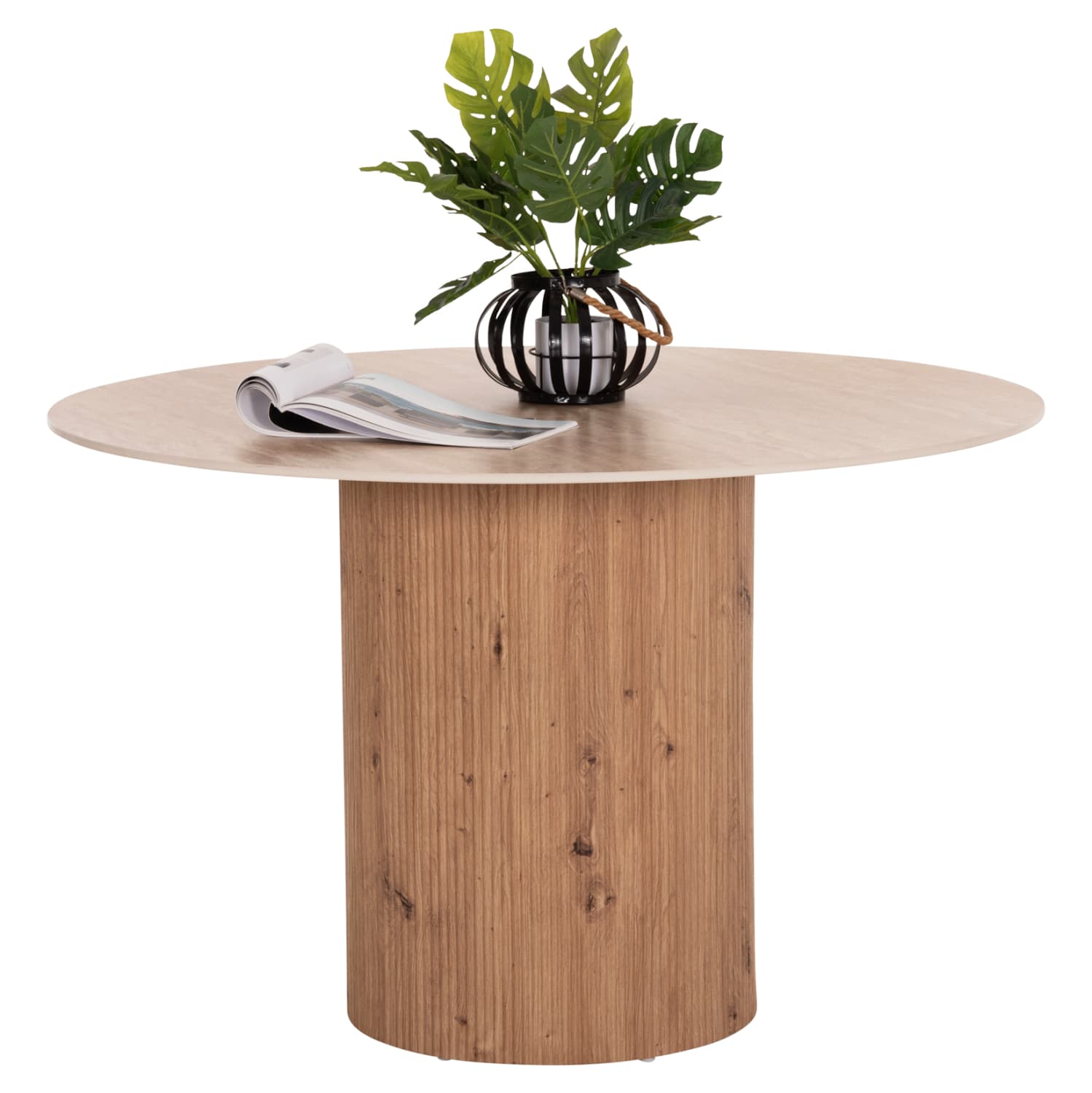 DINING TABLE TWIL CERAMIC TOP IN TRAVERTINE STONE LOOK--MDF BASE Φ120x76Hcm.