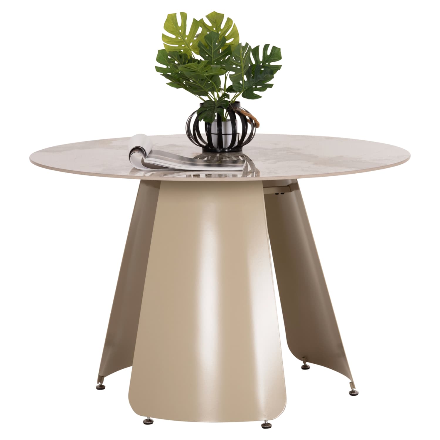 DINING TABLE ROUND SEDAR CERAMIC TOP--CREAM WHITE METAL LEGS Φ120x78Hcm.