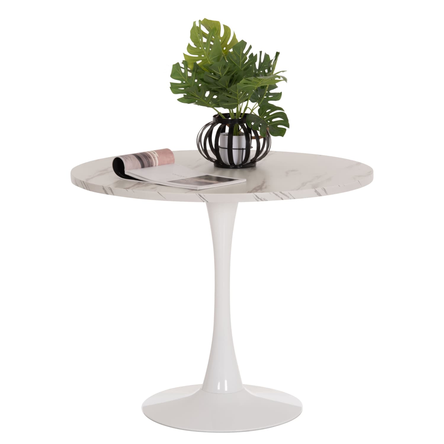 ROUND DINING TABLE ROLLO MELAMINE IN WHITE MARBLE METAL LEG Φ90x74Hcm.