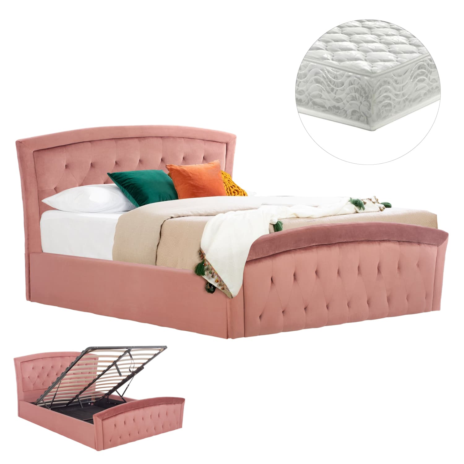 BED WITH MATTRESS & STORAGE SPACE ODELIA DUSTY PINK VELVET--FOR 160x200cm.
