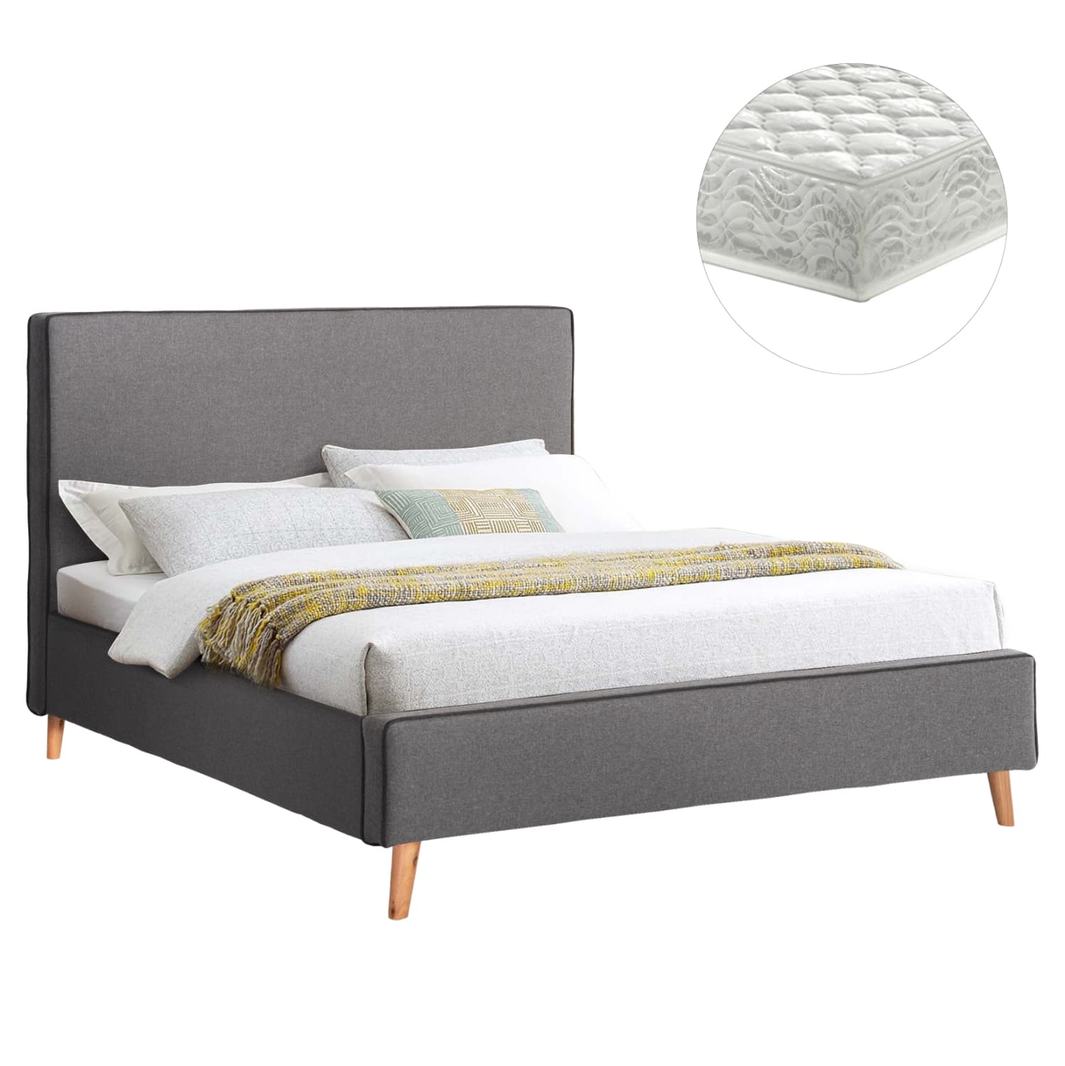 BED WITH MATTRESS INDRA GREY FABRIC--FOR MATTRESS 160x200cm