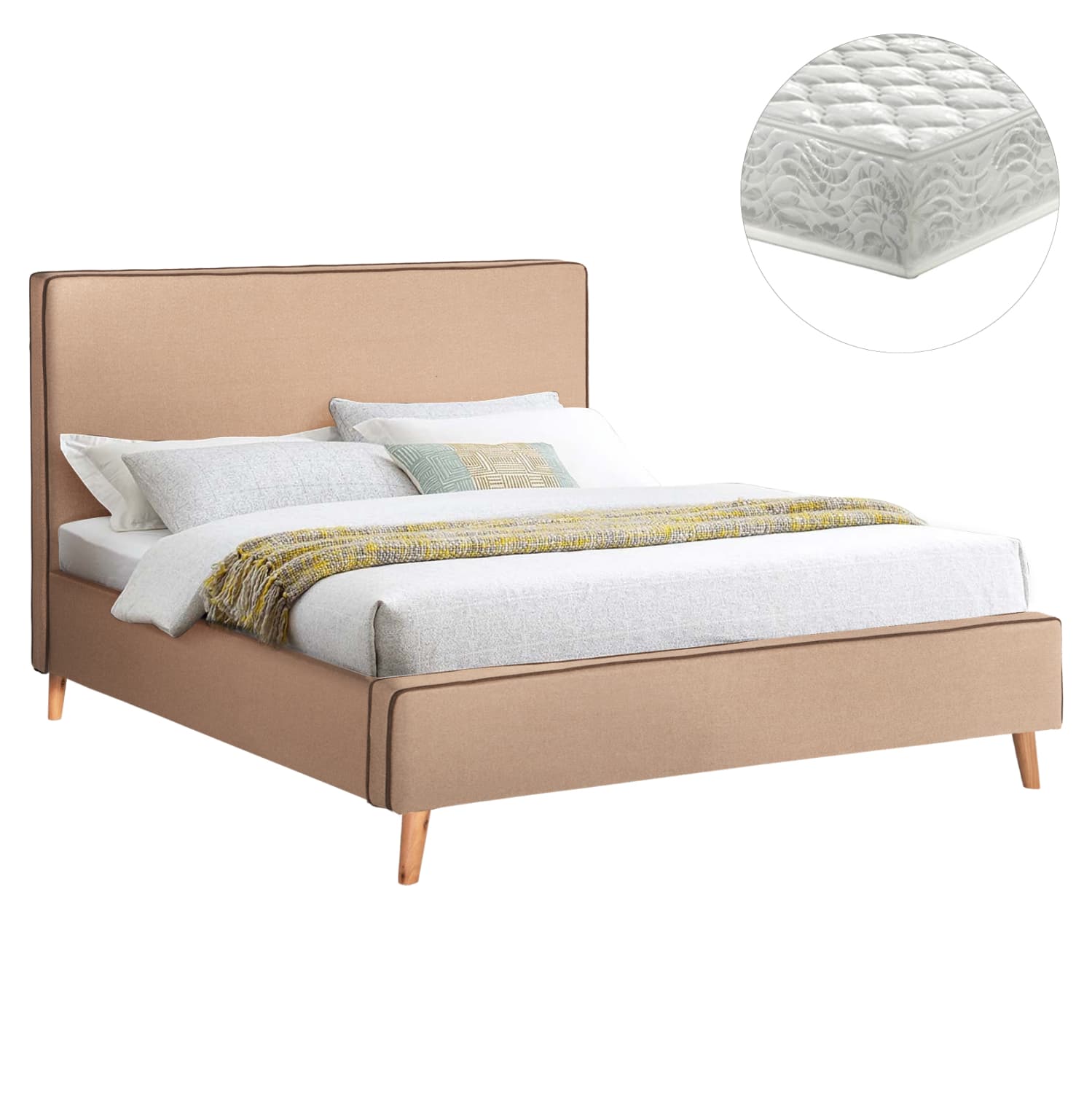 BED WITH MATTRESS INDRA BEIGE FABRIC--FOR MATTRESS 160x200cm