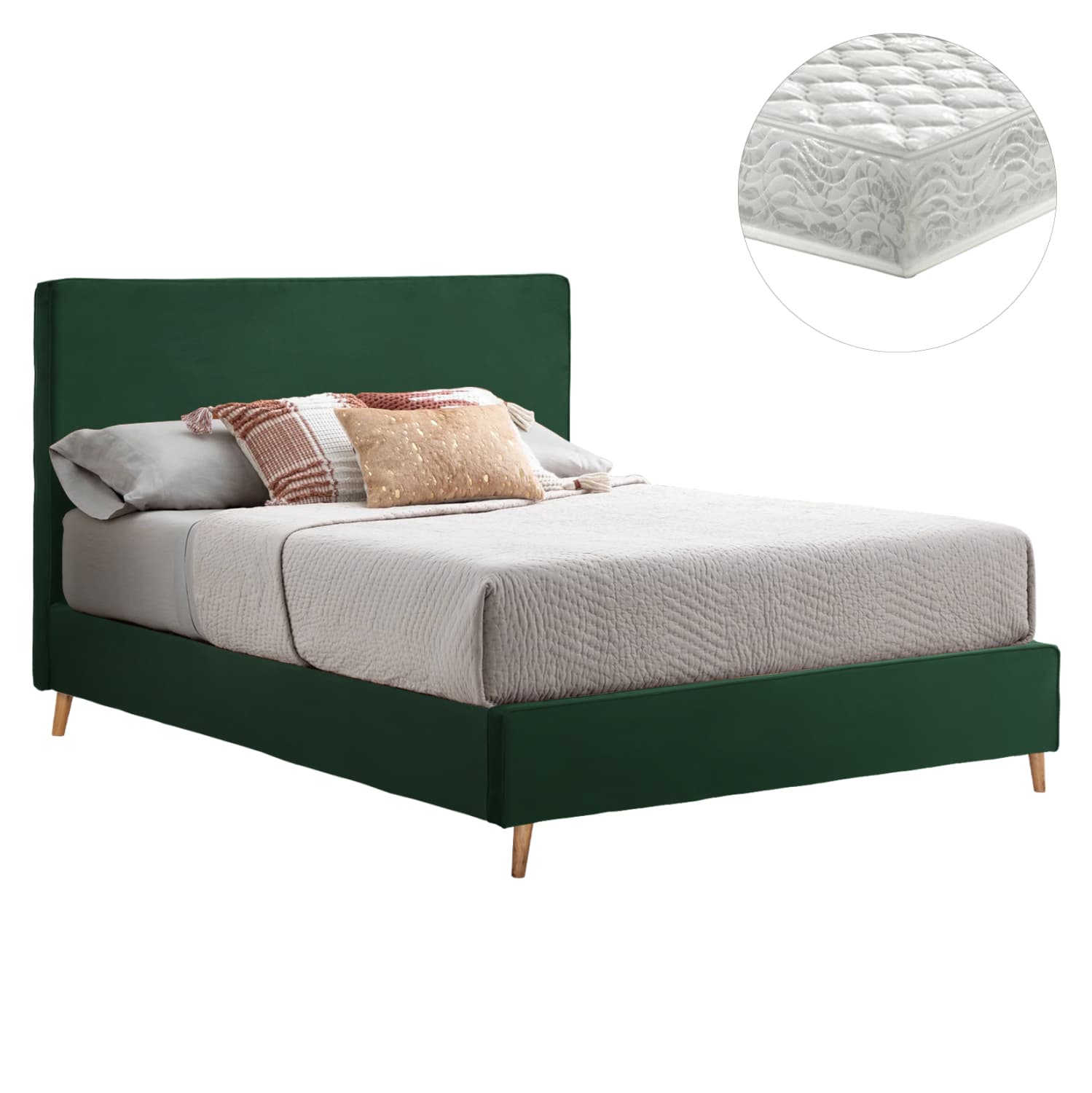 BED WITH MATTRESS INDRA CYPRESS GREEN VELVET--FOR MATTRESS 160x200cm